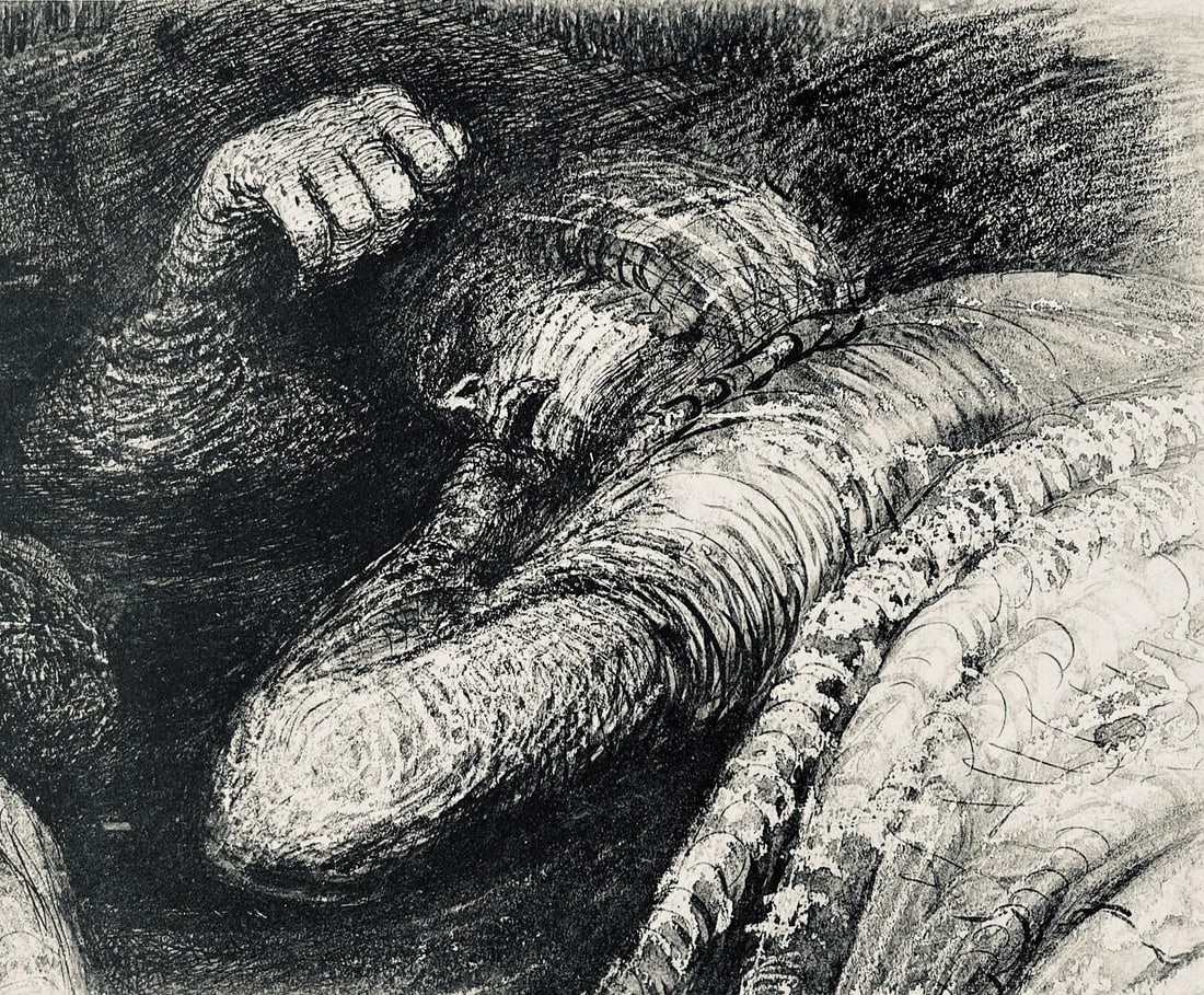 Henry Moore, Two Sleeping Shelterers (detail), The Drawings of Henry Moore, Limited Edition: Lithograph on velin paper. Paper size: 12.5 x 13.5 inches. Excellent condition. Unsigned and unnumbered, as issued. Notes: From the folio, The Drawings of Henry Moore, 1946. Published by Curt Valentin