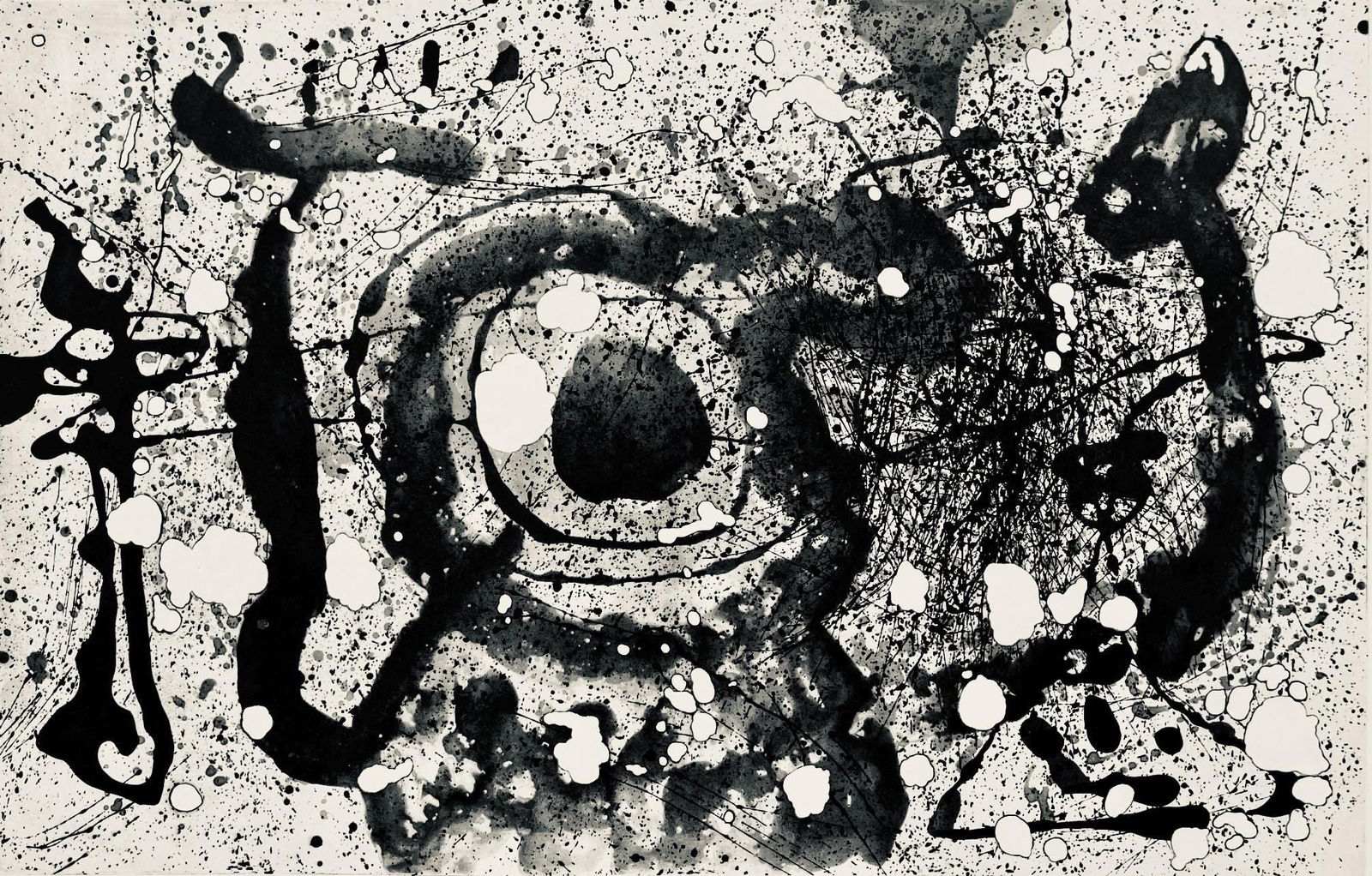 Joan Miro, Composition (Dupin 279), Derriere le miroir, Limited Edition Lithograph: Lithograph on velin paper. Paper size: 15 x 22 inches. Excellent condition, with centerfold, as issued. Inscription: Unsigned and unnumbered, as issued. Notes: From Derriere le miroir, N deg 121-122,