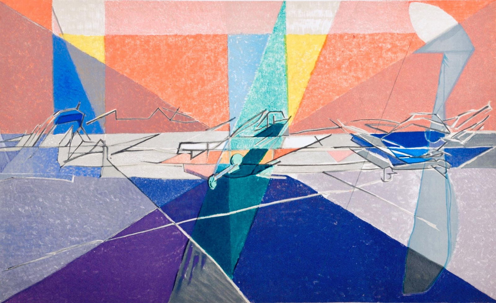 Jacques Villon, Composition (Ginestet/Pouillon 65-72), Jacques Villon, Huit lithographies, Limited: Lithograph on velin d'Arches paper. Signed in pencil and unnumbered, as issued. Paper Size: 17 x 20.5 inches. Excellent condition. Notes: From the folio, Jacques Villon, Huit Lithographies