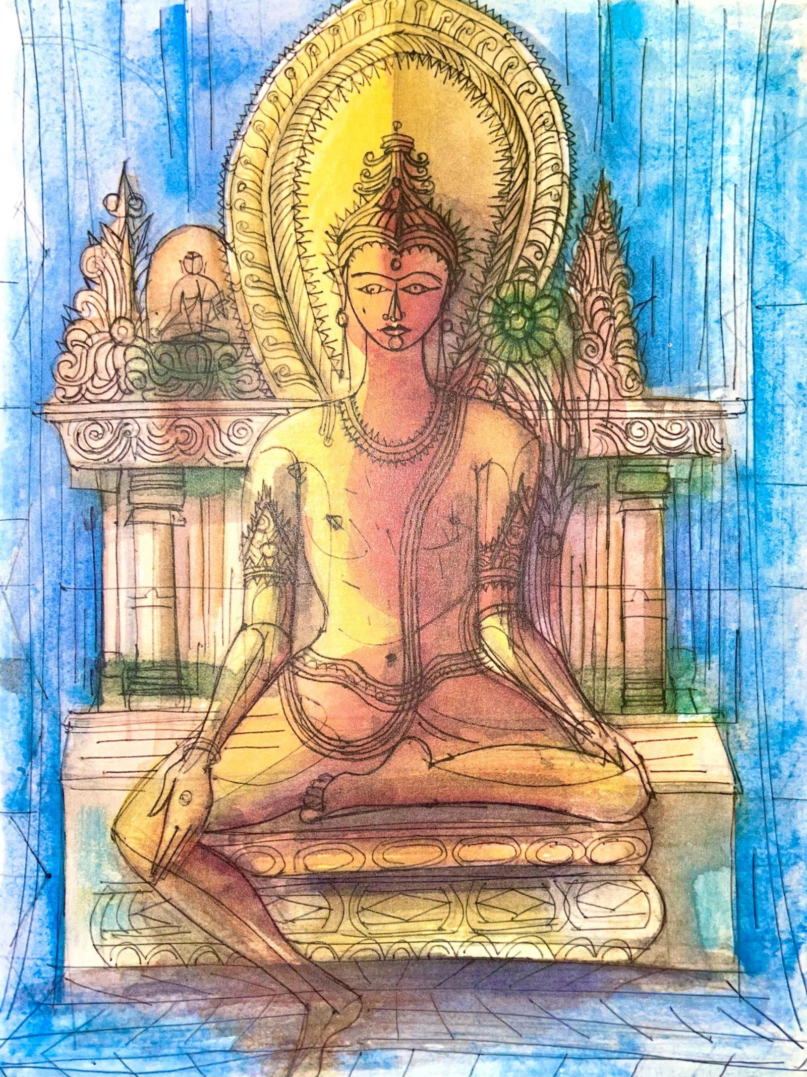 Jean Carzou, Composition, Ce Panorama du Bouddhisme, Limited Edition Lithograph: Lithograph on Grand Bouffant des Papeteries Buhn paper. Paper size: 10.51 x 7.87 inches. Excellent condition. Unsigned and unnumbered, as issued. Notes: From the volume, Ce Panorama du Bouddhisme en A