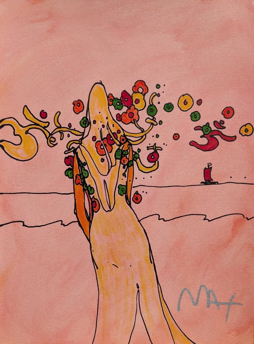 Peter Max, Flower Lady, Hand Signed, Mixed Media Watercolor and Silkscreen Painting: Watercolor and silkscreen on Fabriano velin paper. Paper size: 14 x 12.5 inches. Inscription: Hand signed in ink, as issued. Condition: Excellent. Notes: Published, printed, and painted by Peter Max,