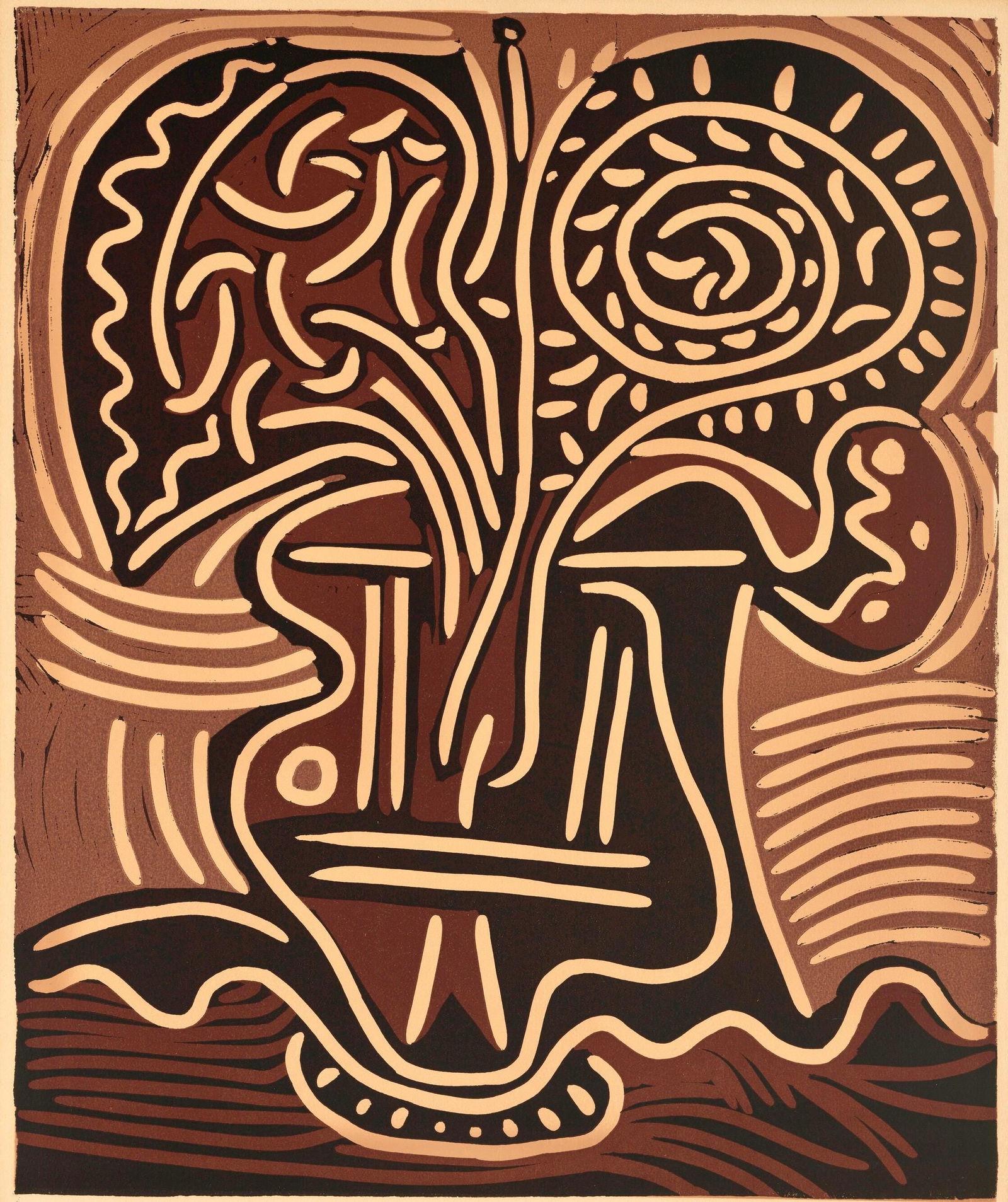 Pablo Picasso, Le vase de fleurs (Orozco 214), Grabados al linoleo, Limited Edition Linocut (1 of 4)