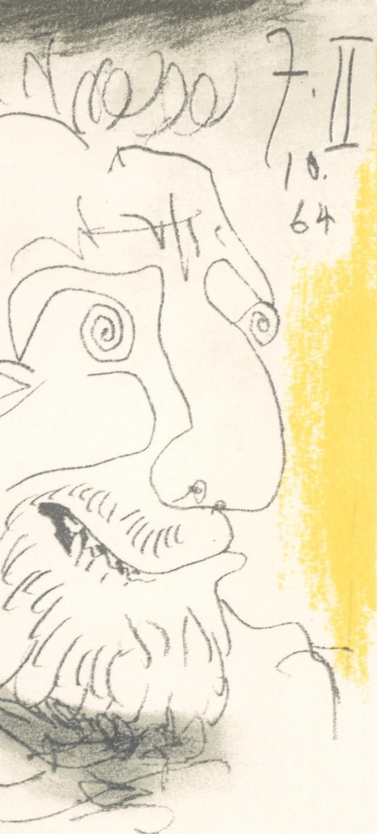 Pablo Picasso, 7.10.64. II (Cramer 148), Le Gout du Bonheur, Limited Edition Mixed Media Lithograph - 2