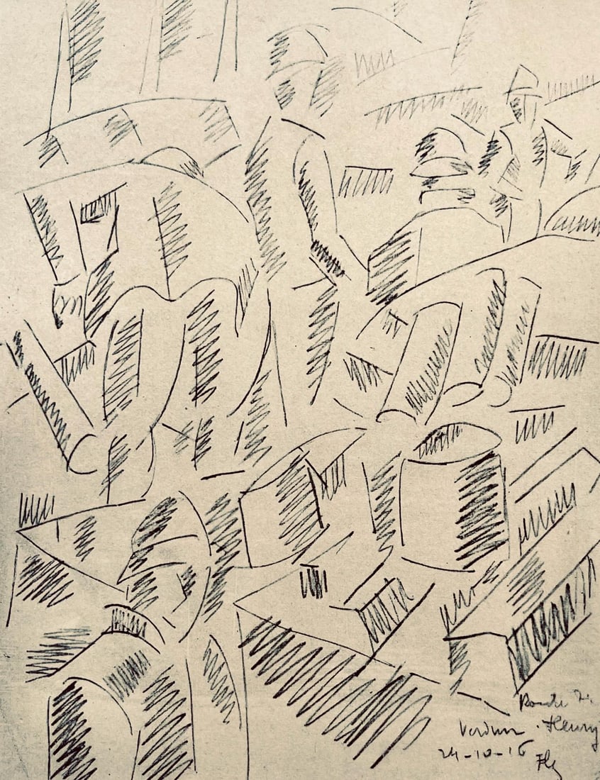 Fernand Leger, Sur la Route de Fleury: Sapeurs au Travail, Dessins de Guerre 1915-16, Limited: Lithograph, stencil on velin paper. Paper Size: 10 x 7.75 inches. Inscription: Signed in the plate and unnumbered, as issued. Condition: Very good/excellent, consistent with age. Notes: From the folio