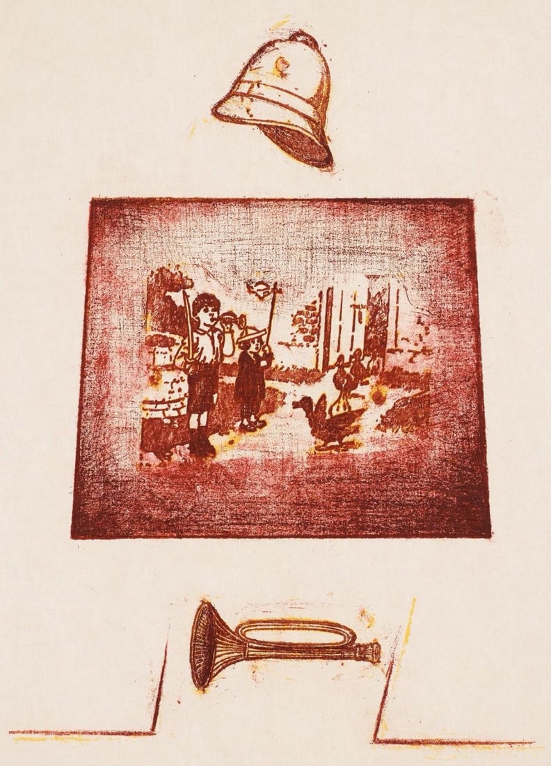 Max Ernst, Composition (Spies/Leppien 218), La Ballade du Soldat, Limited Edition Lithograph: Lithograph on velin d'Arches paper. Paper size: 21.875 x 15 inches. Excellent condition. Unsigned and unnumbered, as issued. Notes: From the folio, La Ballade du Soldat, 34 Lithographies Originales de