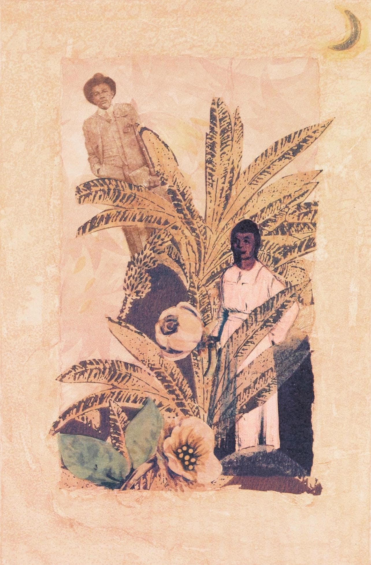 Betye Saar, Magnolia Flower, Bookmarks in the Pages of Life, Limited Edition Silkscreen: Silkscreen in colors and sepia-tones on Langdell fait a la main paper. Paper Size: 15 x 11 inches. Excellent condition. Inscription: Unsigned and unnumbered, as issued. Notes: From the folio,