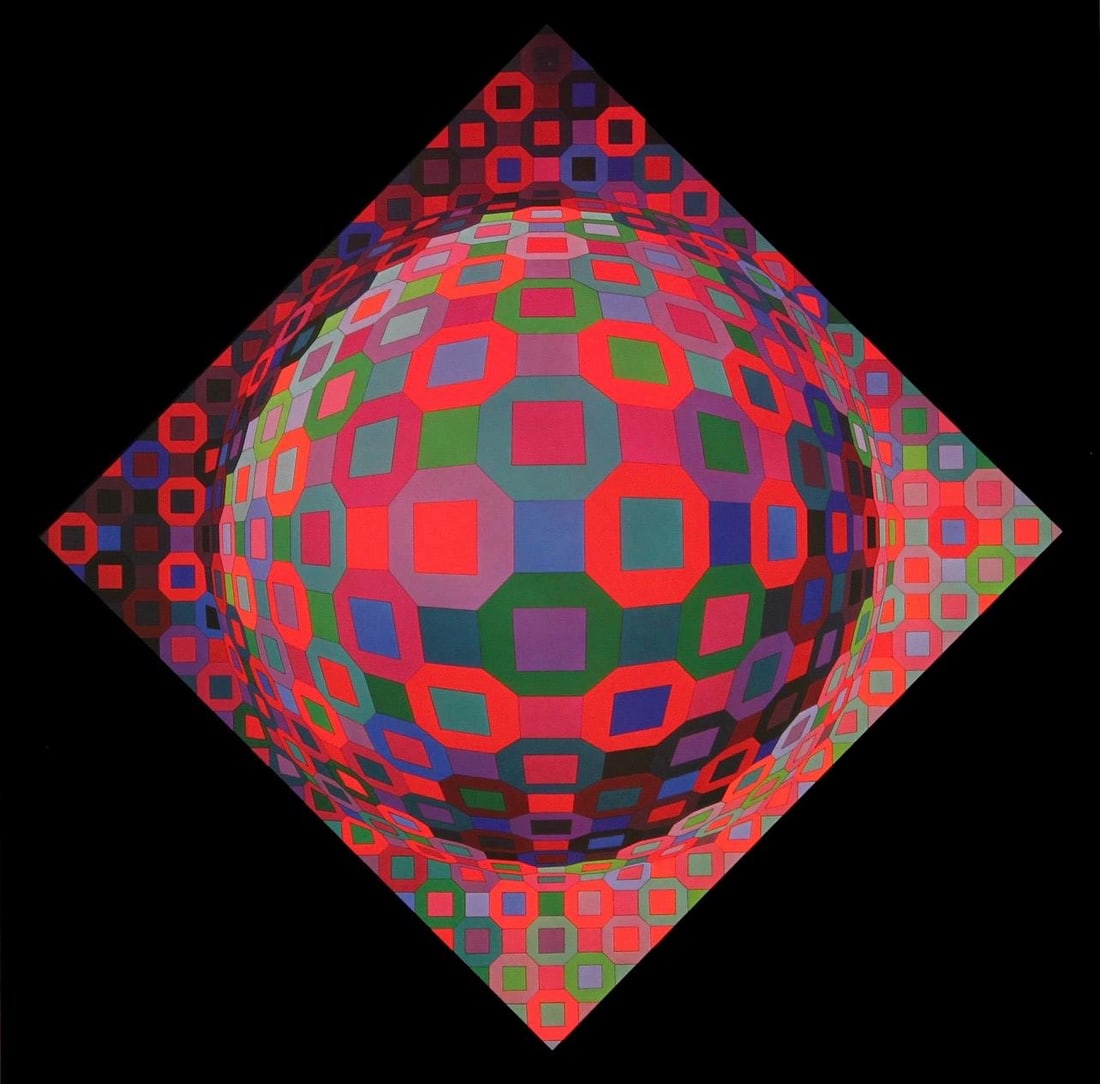 Victor Vasarely, Composition, Octogone, Limited Edition Heliogravure: Heliogravure on 280 gm M2 gloss paper. Paper Size: 11 x 11 inches. Excellent condition. Notes: From the folio, Octogone, 1973. Published and printed by Editions du Griffon, Neuchatel, Switzerland, 197