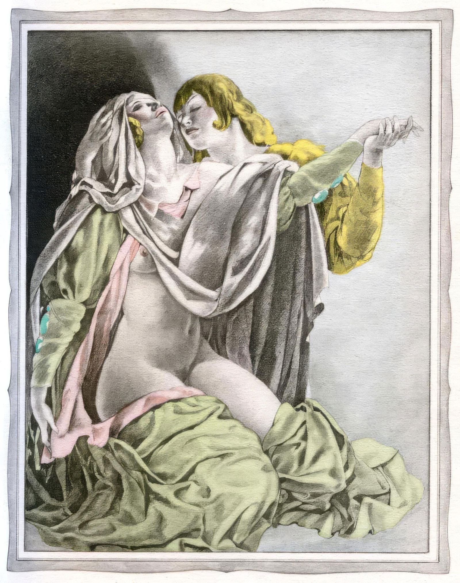 Umberto Brunelleschi, Untitled, from The Tales of Boccaccio, Limited Edition Lithograph and Pochoir,: This exquisite lithograph and pochoir by Umberto Brunelleschi (1879-1949), titled Sans titre (Untitled), originates from the celebrated album Les contes de Boccace (The Tales of Boccaccio), published