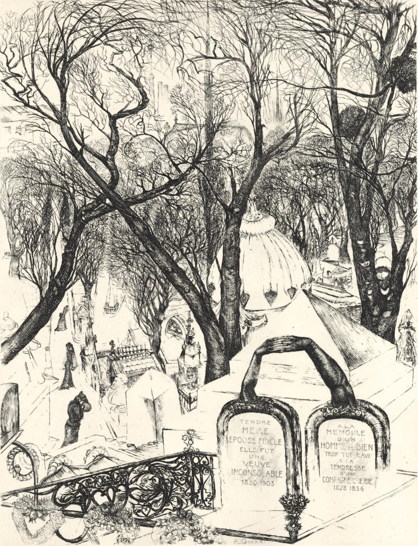 Edouard Goerg, Le Cimetiere du Pere, A La gloire a Paris, Limited Edition Etching (1 of 4)