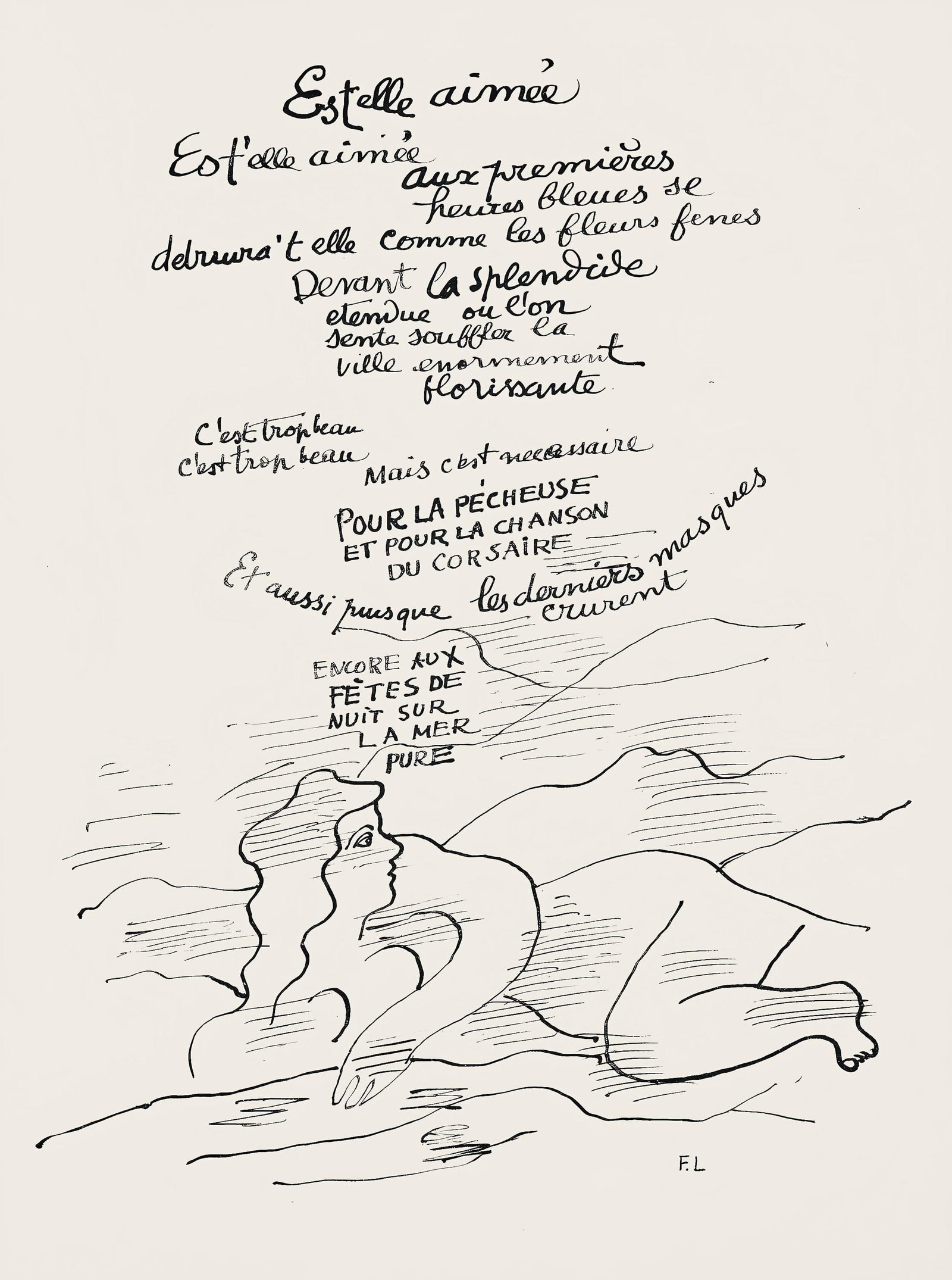 Fernand Leger, Composition (Saphire 24-38), Les Illuminations, Limited Edition Lithograph: Lithograph on papier velin teinte, fait a la main paper. Paper size: 13 x 9.75 inches. Excellent condition. Inscription: Unsigned and unnumbered, as issued. Notes: From the folio, Les Illuminations, 1