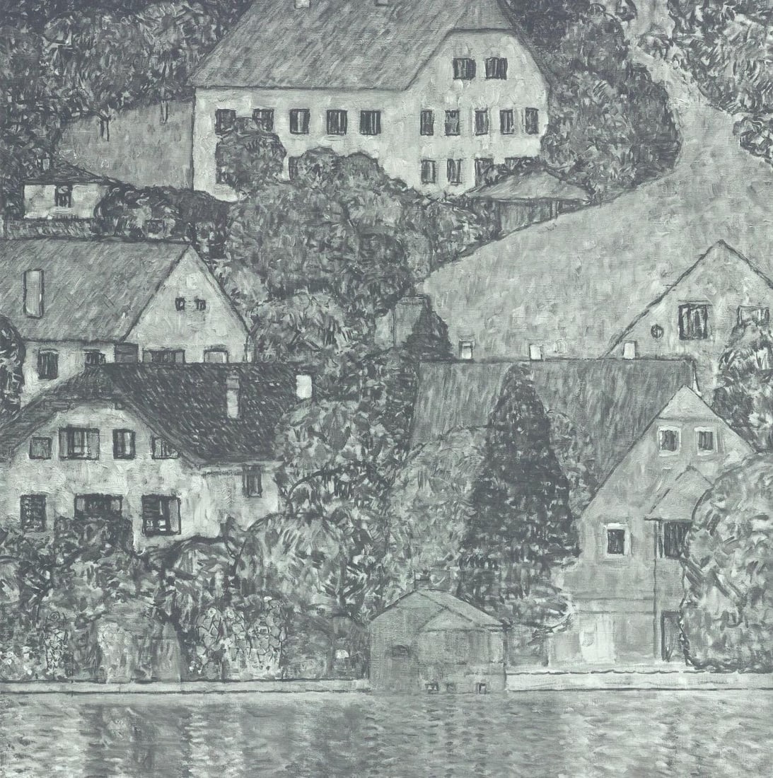 Gustav Klimt, Am Attersee, from Eine Nachlese, Limited Edition Heliogravure and Collotype, 1931: Heliogravure and collotype on velin paper. Paper size: 18.86 x 17.91 inches, overall; 12.09 x 11.89 inches, image size. Inscription: Signed in the plate, and unnumbered, as issued. Condition: Very