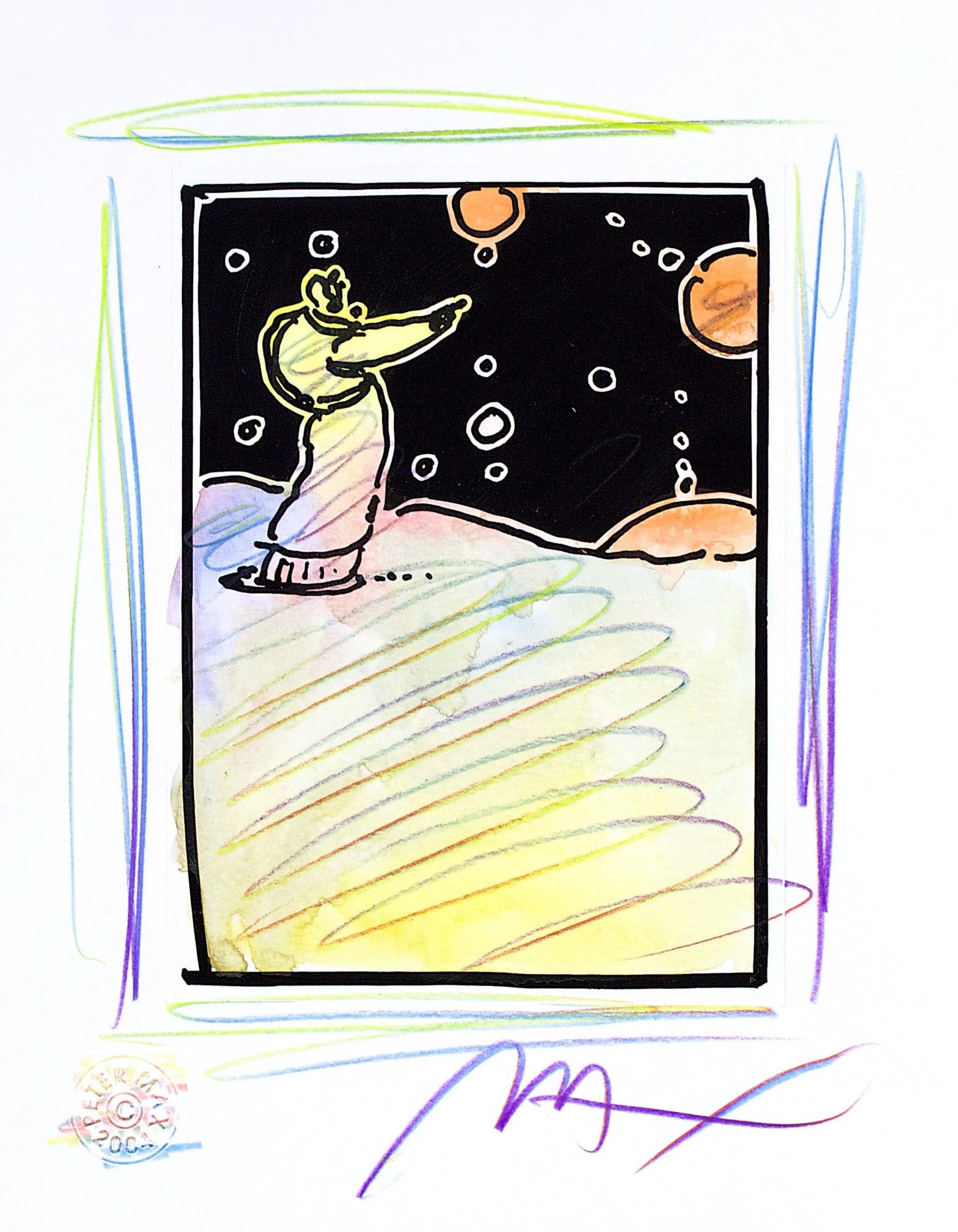 Peter Max, Sage, Black and White Series, Hand Signed, Official Edition Mixed Media: Lithograph in colors, watercolor, colored pencil on Lustro Saxony paper. Paper size: 8.75 x 7 inches. Inscription: Hand signed by Peter Max and unnumbered, as issued. Condition: Excellent. Notes: Publ