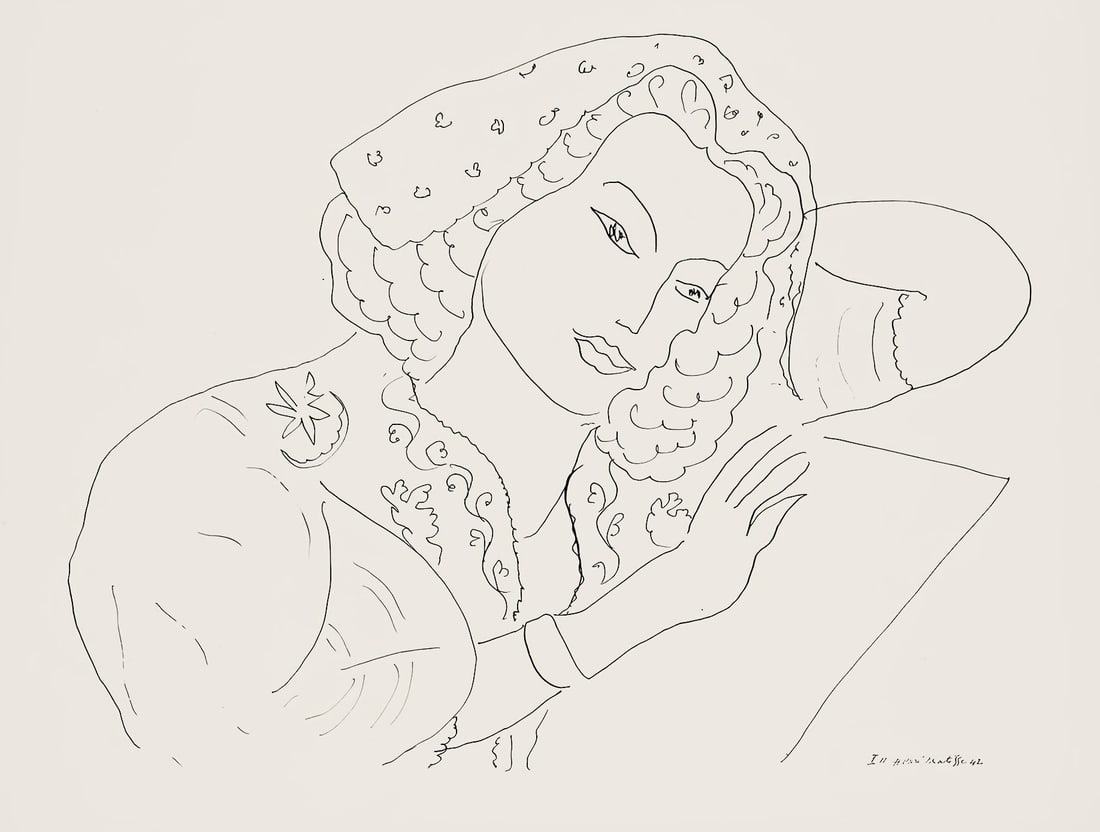 Henri Matisse, Serie I, var. 11 (Duthuit 9), Henri Matisse, Dessins, Themes et variations, Limited: Lithograph on velin pur fil paper. Paper Size: 9.625 x 12.875 inches. Excellent condition. Inscription: Signed in the plate and unnumbered, as issued. Notes: From the folio, Henri Matisse, Dessins, Th