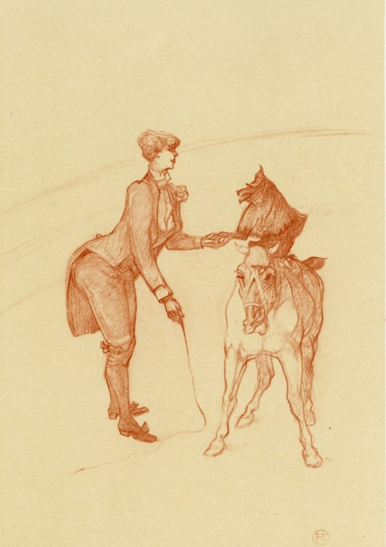 Henri de Toulouse-Lautrec, La dresseuse d'animaux, The Circus by Toulouse-Lautrec, Limited Edition: Lithograph on velin paper. Unsigned and unnumbered. Paper Size: 12.125 x 9.25 inches. Excellent condition. Notes: From the album, The Circus by Toulouse-Lautrec, 1952. Published the Paris Book