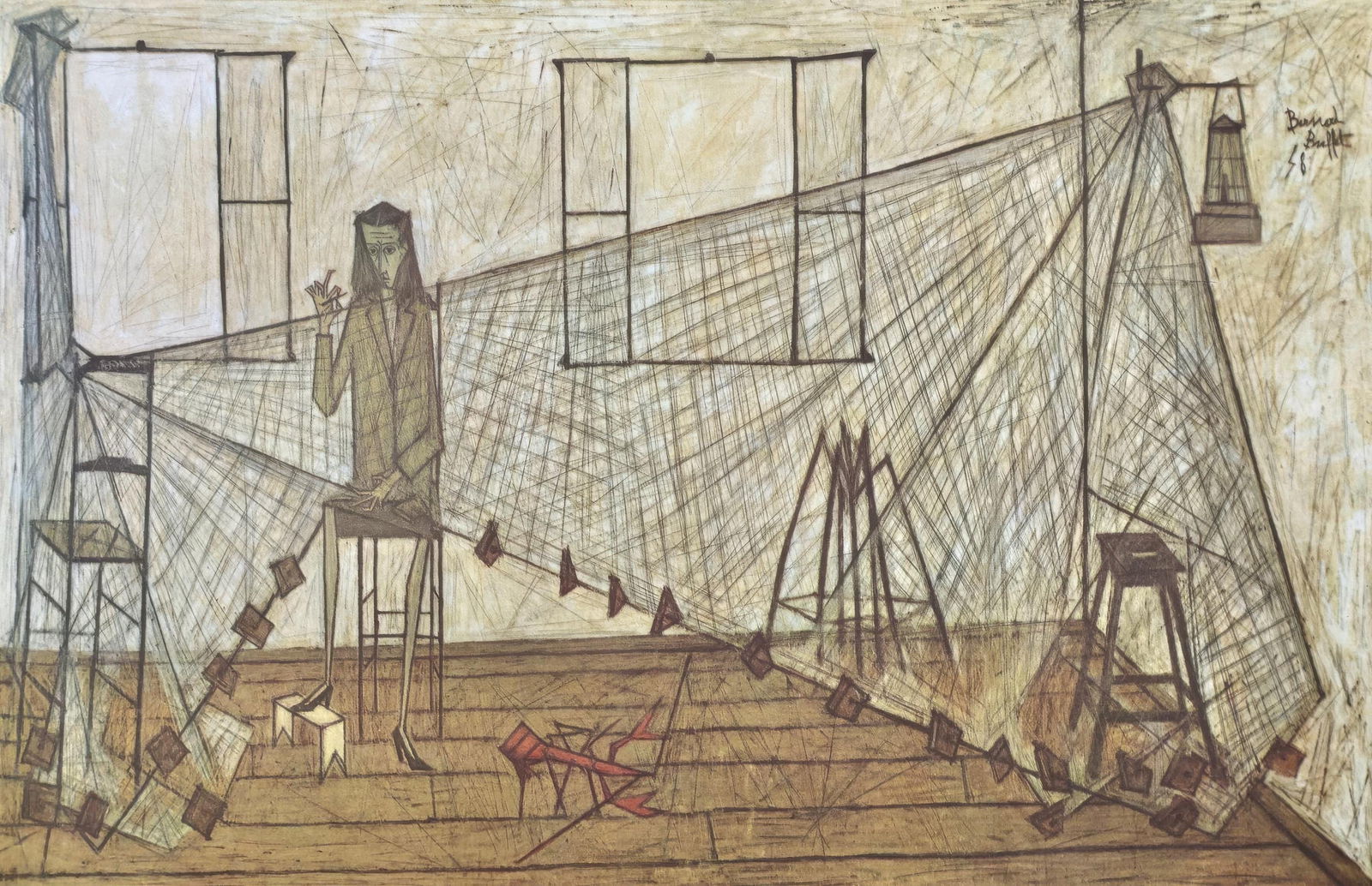Bernard Buffet, Woman with a Net, from Painters of Today, Limited Edition Heliogravure, 1966 (1 of 4)