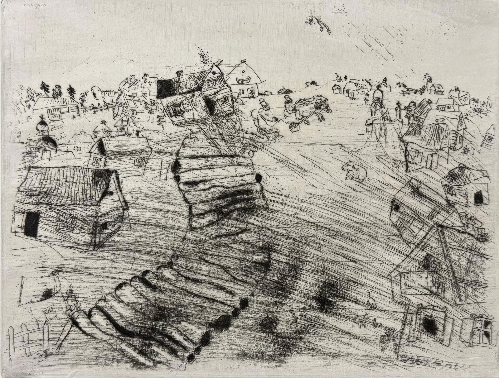 Marc Chagall, The Village of Plyushkin, from Dead Souls, Limited Edition Etching, 1923-1927 (1 of 4)