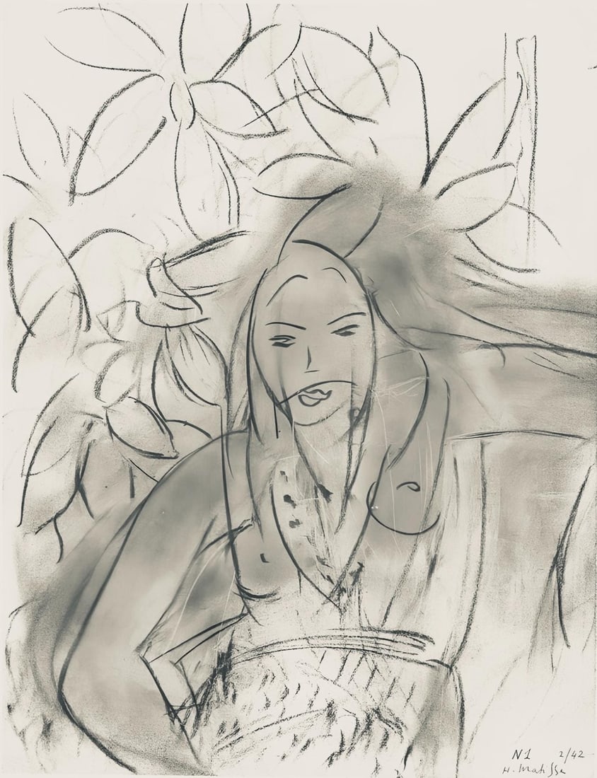 Henri Matisse, Serie N, var. 1 (Duthuit 9), Henri Matisse, Dessins, Themes et variations, Limited: Lithograph on velin pur fil paper. Paper Size: 12.875 x 9.625 inches. Excellent condition. Inscription: Signed in the plate and unnumbered, as issued. Notes: From the folio, Henri Matisse, Dessins, Th