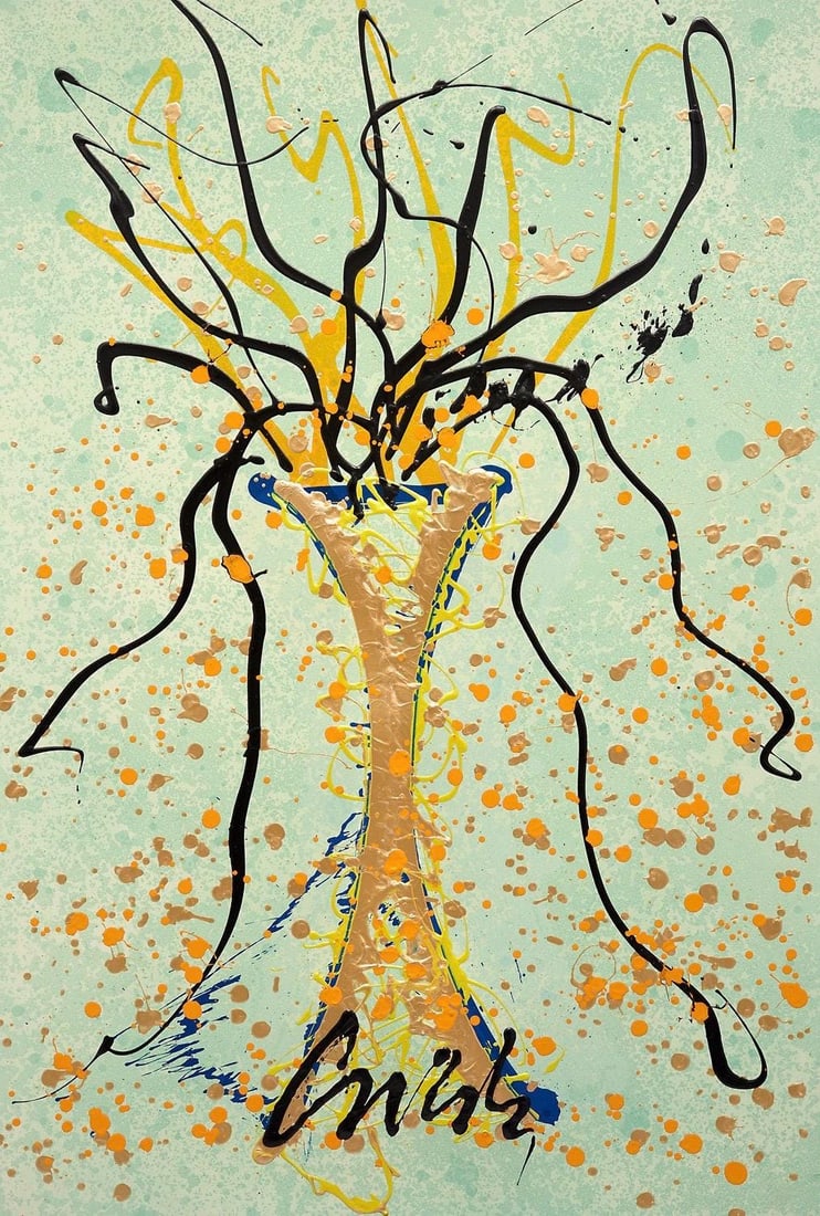 Dale Chihuly, Composition, Venetian Series, Limited Edition Mixed Media Lithograph: Mixed media lithograph with acrylic paint on St Cuthberts Mill, Saunders Waterford paper, 2018. Paper Size: 37 x 25 inches. Excellent condition. Inscription: Signed and numbered by the artist, as issu