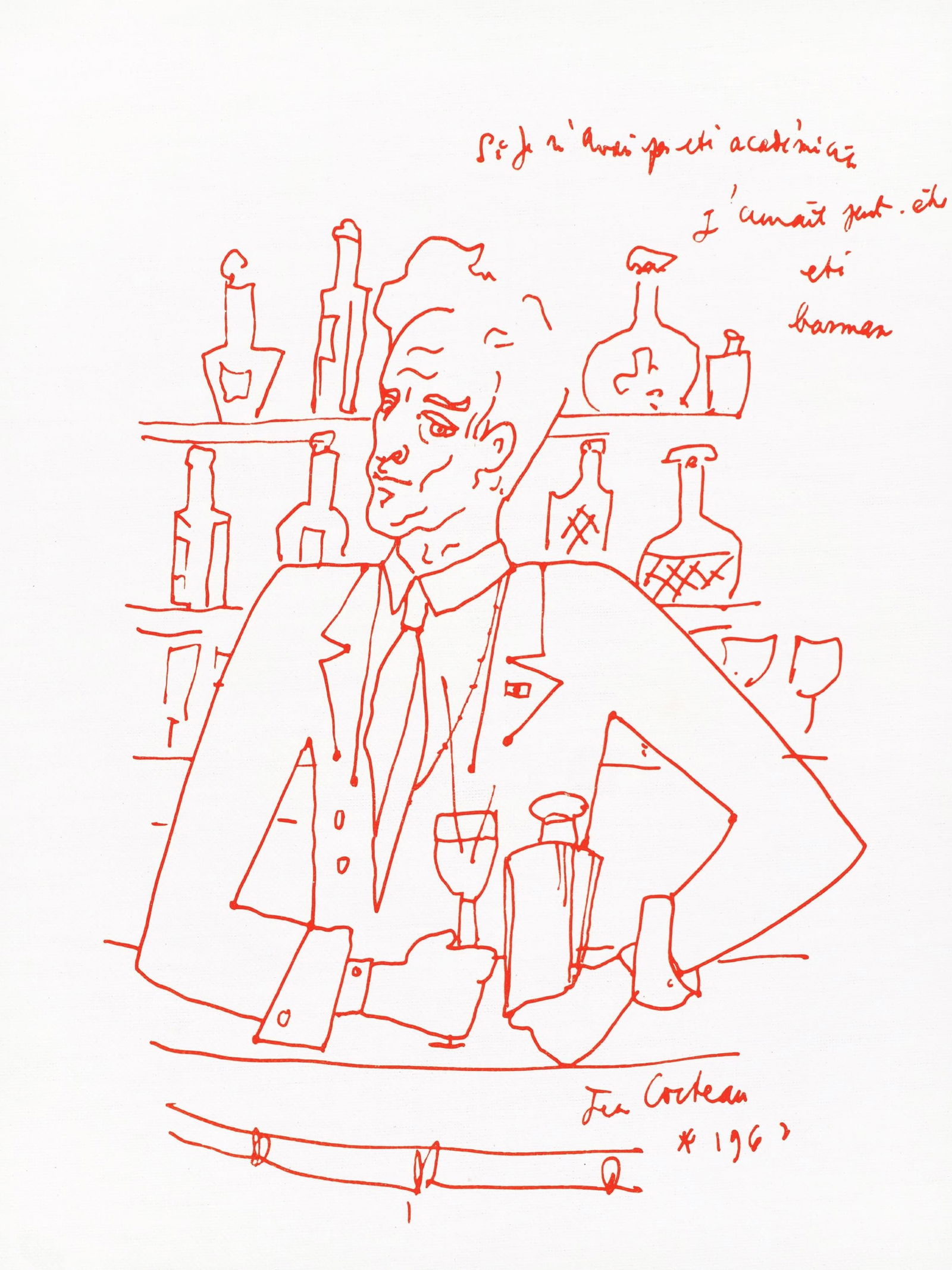 Jean Cocteau, Untitled, from Recipes for a Friend, illustrations by Jean Cocteau, Limited Edition: Jean Cocteau (1889-1963); Sans titre (Untitled), 1964. Lithograph on papier de toile enduit paper. Paper size 12 x 9.45 inches. Signed in the plate and unnumbered, as issued. Printed and published by
