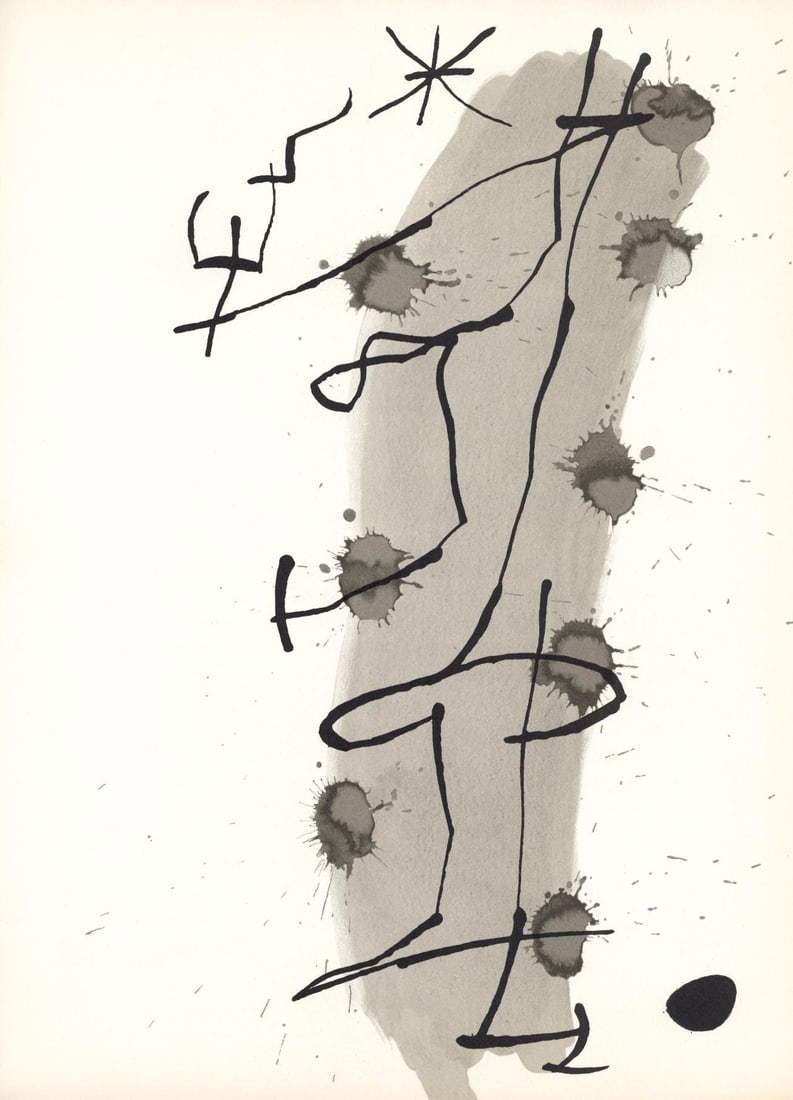 Joan Miro, Composition (Cramer 112; Mourlot 439-442), Derriere le miroir, Limited Edition Lithograph: Lithograph on velin paper. Paper size: 15 x 11 inches. Excellent condition. Inscription: Unsigned and unnumbered, as issued. Notes: From the volume, Derriere le miroir, N deg 164-165, 1967. Published