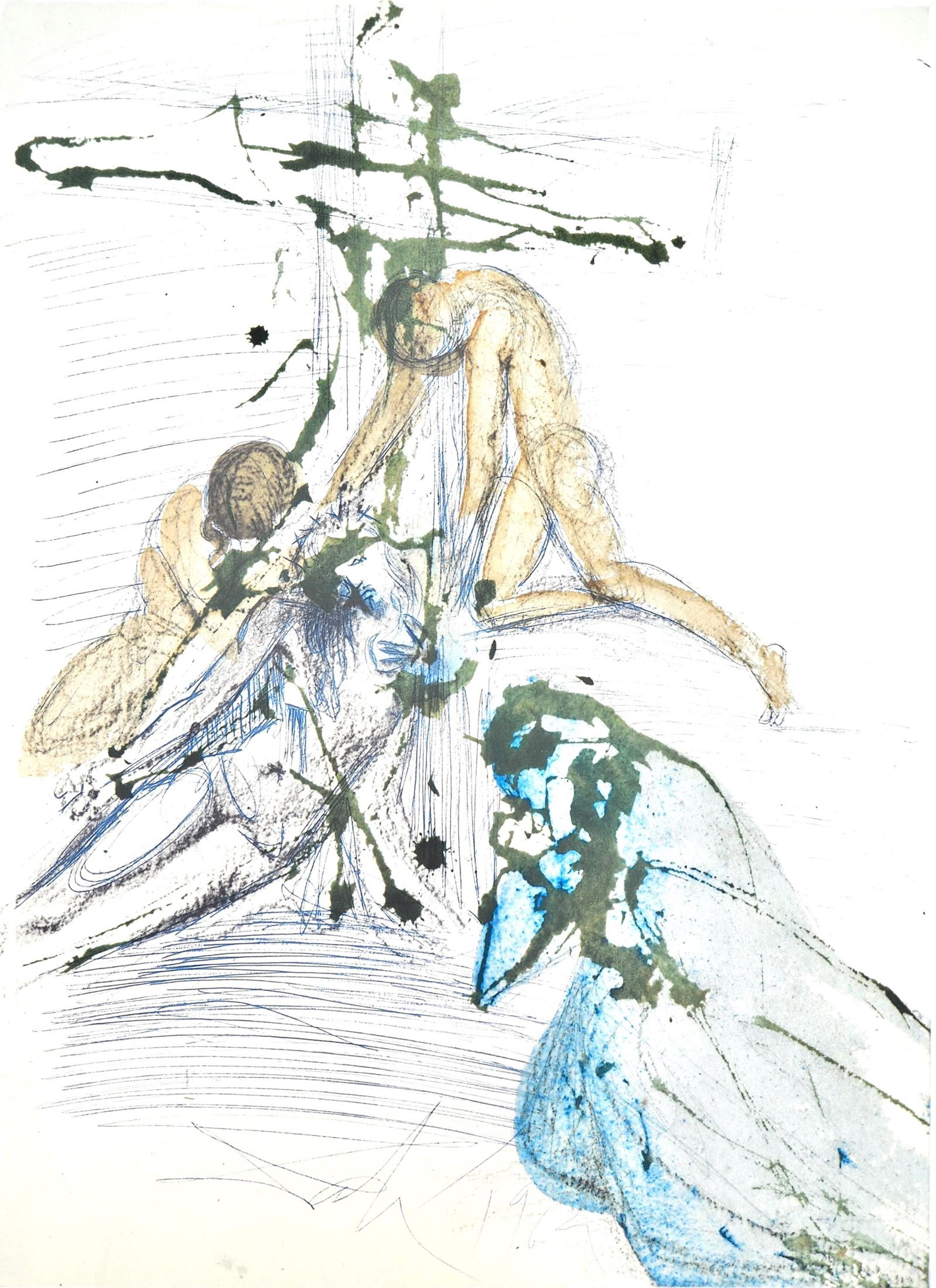 Salvador Dali, Composition (Michler/Lopsinger 1600; Field 69-3), Biblia Sacra, Limited Edition: Lithograph in colors on velin Fabriano charta ex meris pannis "ab alveo" manu fabricata, perlucidis figuris intexta paper. Paper size: 19 x 13.75 inches. Inscription: Signed in the plate and unnumbere