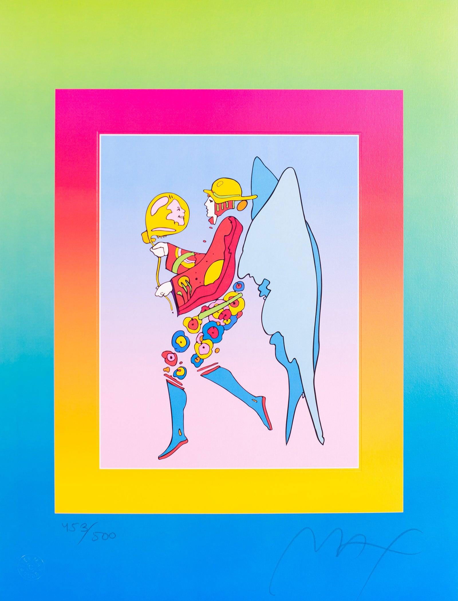Peter Max, Tip Toe Floating on Blends II, Hand Signed, Official Limited Edition Lithograph: Lithograph in colors on fine archival paper. Paper size: 17 x 13 inches. Inscription: Hand signed by Peter Max and numbered, as issued. Condition: Excellent. Notes: Published and printed by Via Max, I