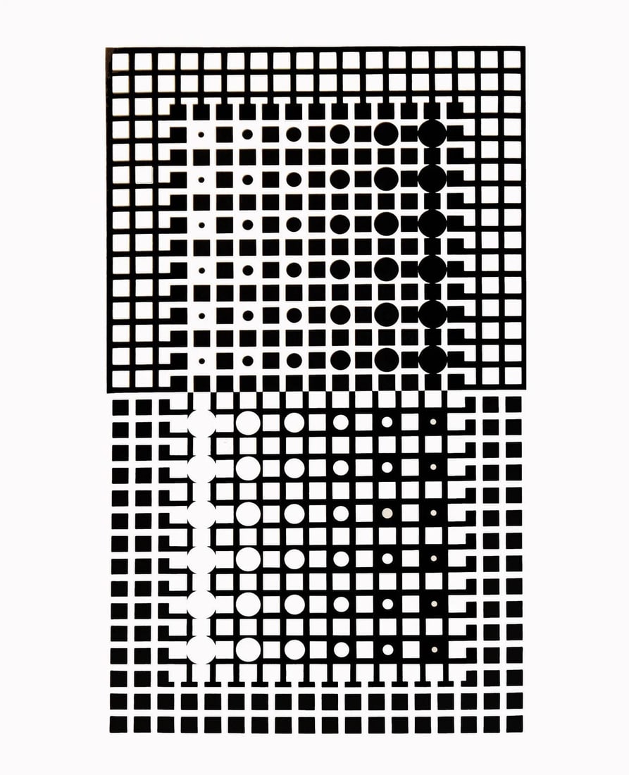 Victor Vasarely, Composition, Corpusculaires, Limited Edition Heliogravure: Heliogravure on 280 gm M2 gloss paper. Paper Size: 11.61 x 9.25 inches. Excellent condition. Notes: From the folio, Corpusculaires, 1973. Published and printed by Editions du Griffon, Neuchatel, Switz