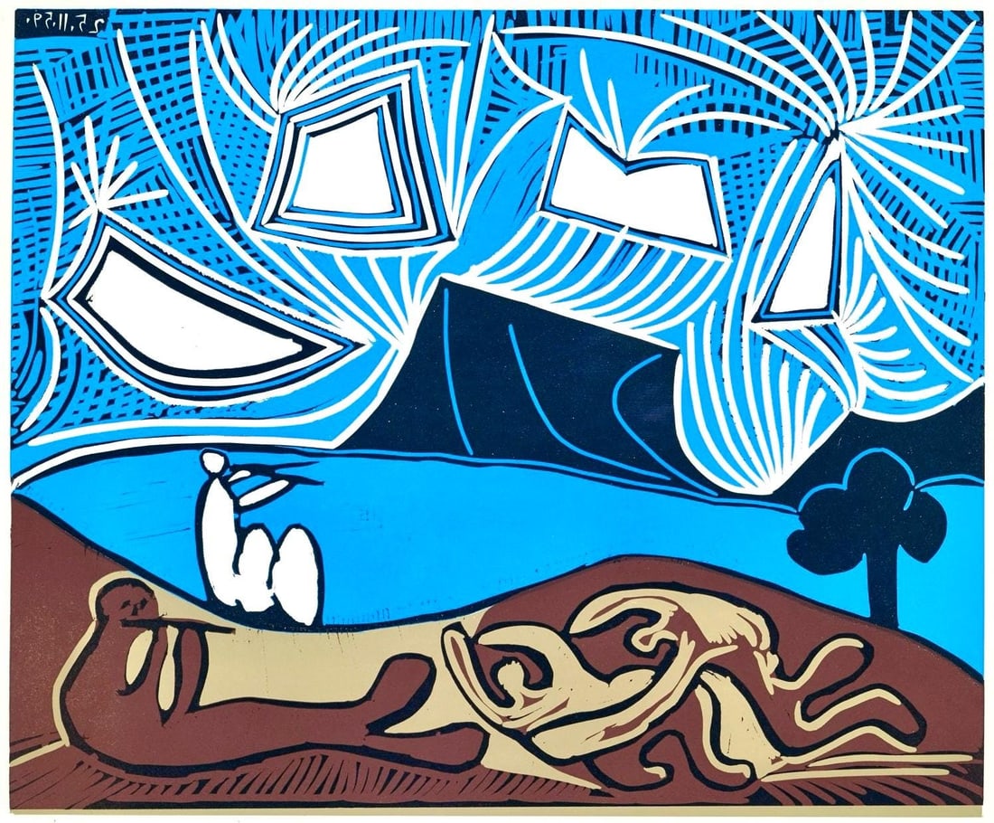 Pablo Picasso, Bacchanale (Orozco 214), Grabados al linoleo, Limited Edition Linocut (1 of 4)