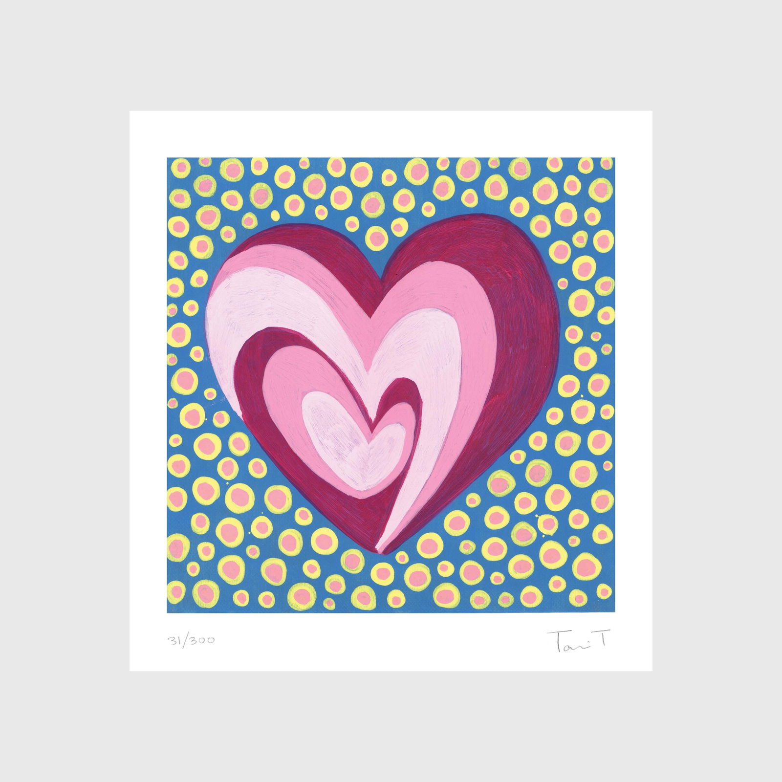Valentines Day Magenta Heart Print, (Signed, Limited Edition): Artist: Tanvi Thakur (1996) Title: Magenta Love, Hearts with Dots Series Year: 2026 Medium: Archival Pigment Print on Paper Edition: 300 Size: 7 x 7.5 inches Inscription: Signed and numbered by the ar
