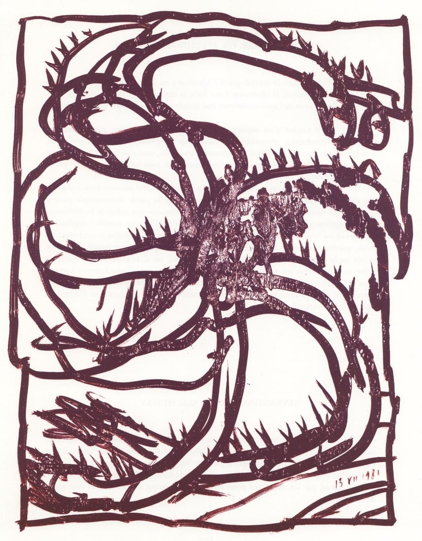 Pierre Alechinsky, Composition, Derriere le miroir, Limited Edition Lithograph: Lithograph on velin paper. Paper size: 15 x 11 inches. Excellent condition. Inscription: Unsigned and unnumbered, as issued. Notes: From Derriere le miroir, N deg 247, 1981. Published by Aime Maeght,