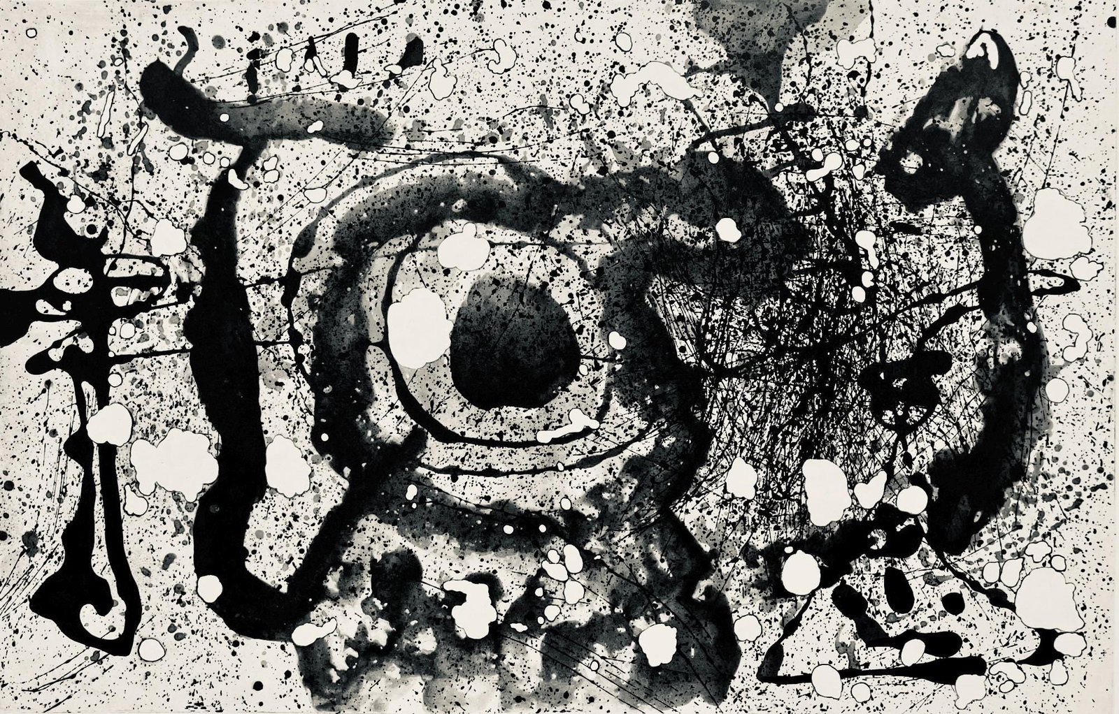 Joan Miro, Composition (Dupin 279), Derriere le miroir, Limited Edition Lithograph: Lithograph on velin paper. Paper size: 15 x 22 inches. Excellent condition, with centerfold, as issued. Inscription: Unsigned and unnumbered, as issued. Notes: From Derriere le miroir, N deg 121-122,