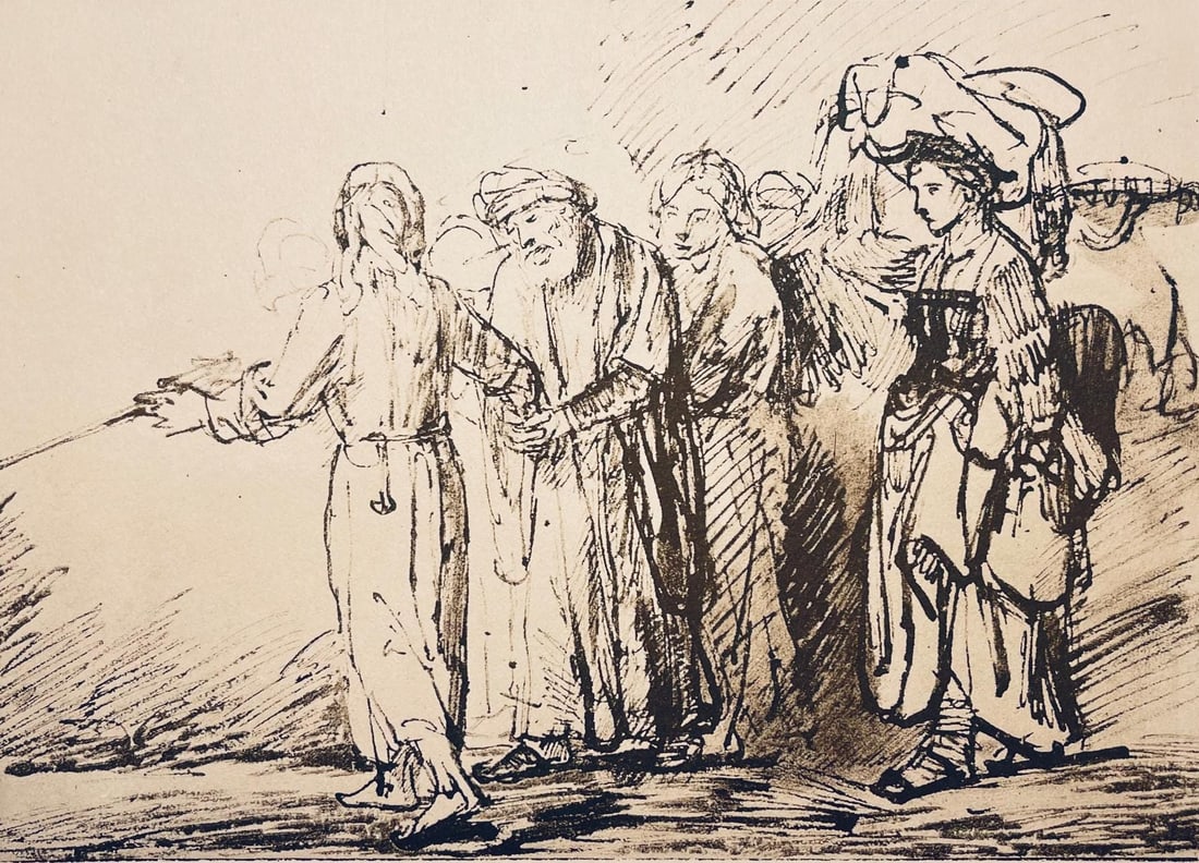 Rembrandt van Rijn, Lot Brought Forth from Sodom, Rembrandt, Drawings from the Bible, Limited (1 of 4)
