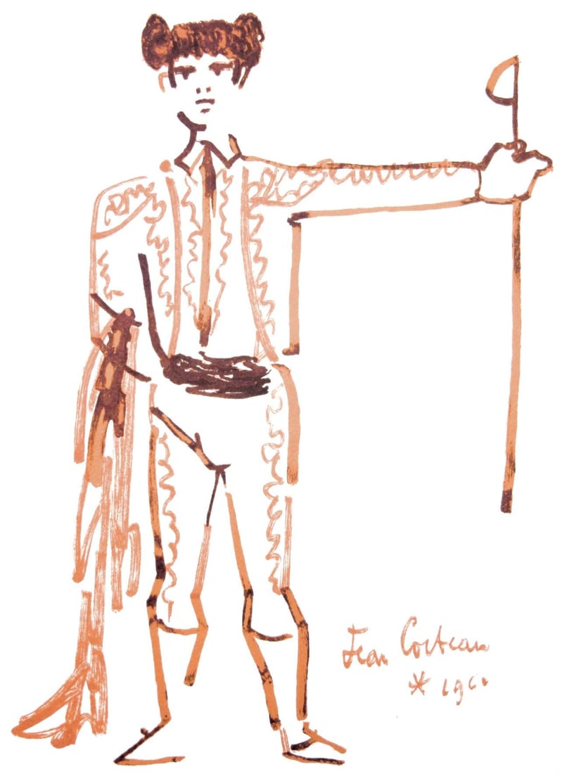 Jean Cocteau, Noble offrande, Taureaux, Lithographies de Jean Cocteau, Limited Edition Lithograph: Lithograph on velin de Rives paper. Paper Size: 15 x 11 inches. Inscription: Signed in the plate and unnumbered, as issued. Condition: Very good/excellent, consistent with age. Notes: From the folio,