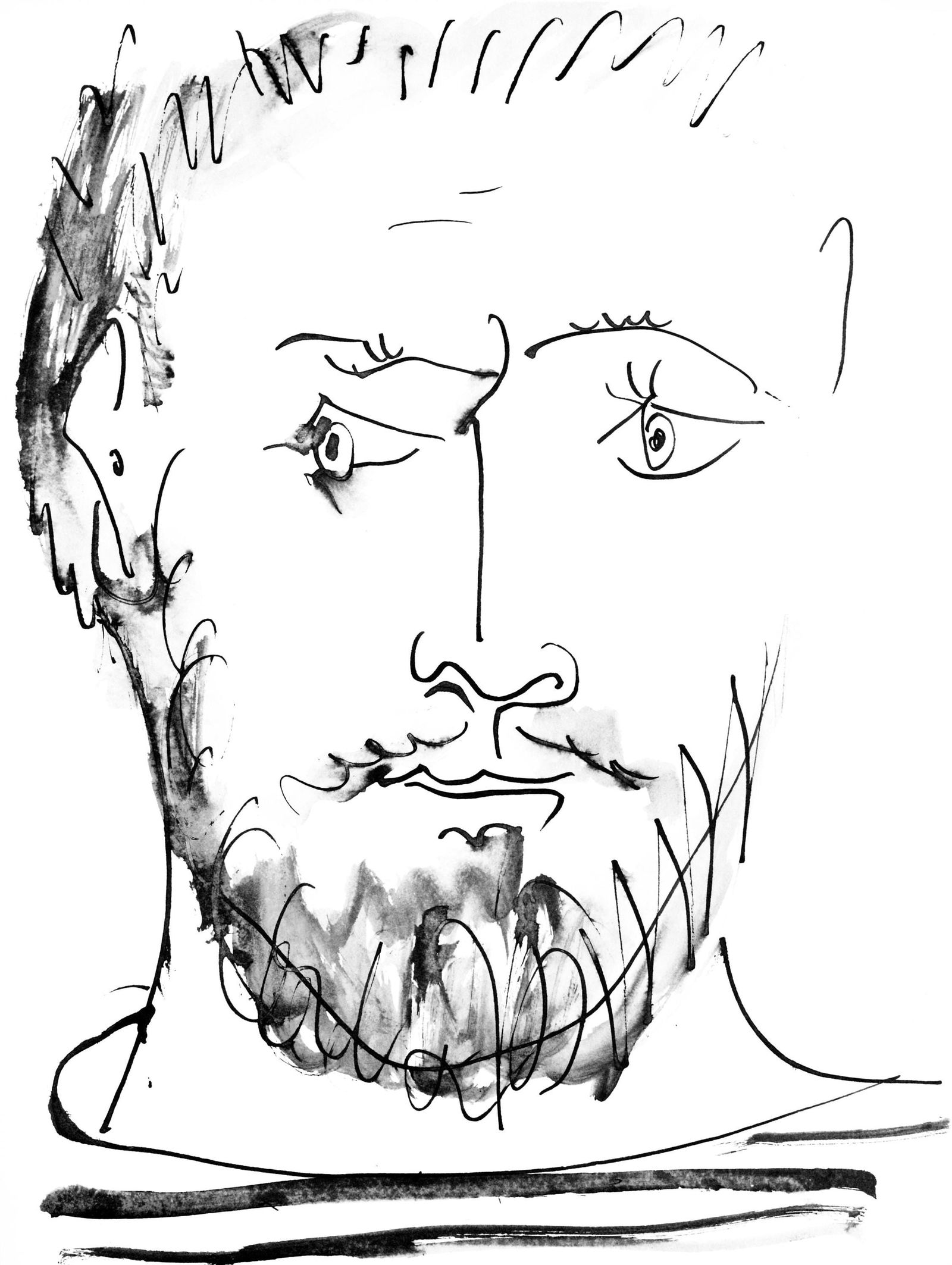 Pablo Picasso, Visage d'homme, de face, trait et lavis (Cramer 84; Johnson/Stein 77), Limited (1 of 4)