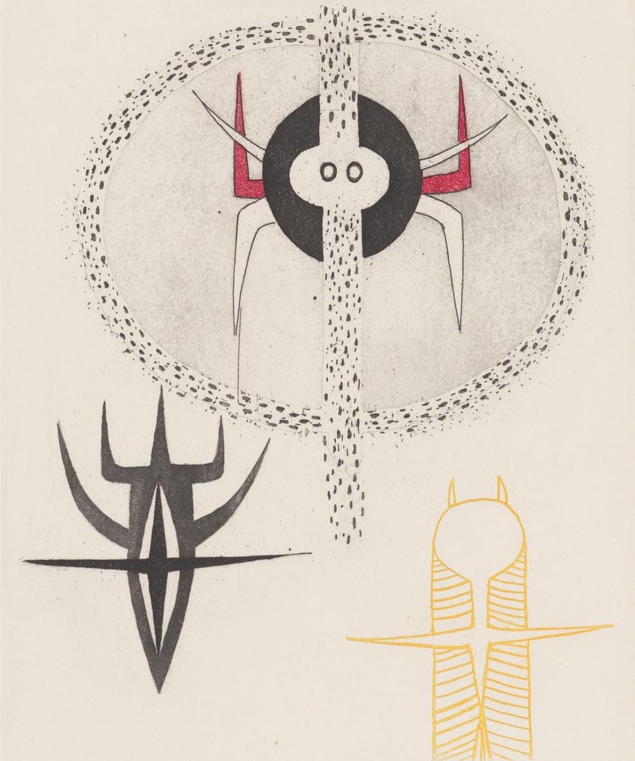 Wifredo Lam ????, Composition, Feuilles eparses, Limited Edition Etching: Etching on velin cuve de Rives paper. Paper size: 9.65 x 7.87 inches. Excellent condition. Inscription: Unsigned and unnumbered, as issued. Notes: From the folio, Feuilles eparses, 1965. Published