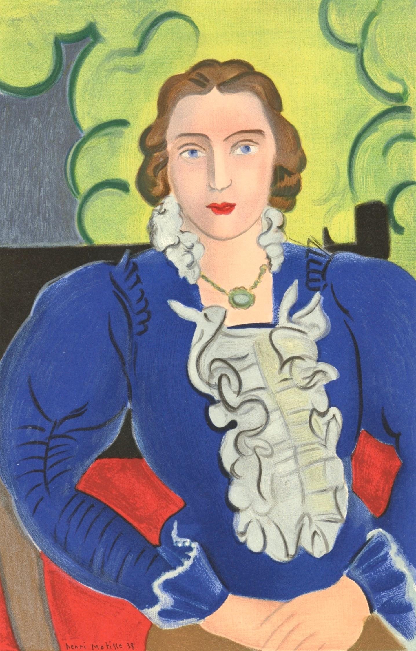 Henri Matisse, Madame L.D., Portraits par Henri Matisse, Limited Edition Lithograph: Lithograph on velin paper, mounted on velin paper backing sheet, as issued. Paper Size: 12 x 9.25 inches; image size: 9.45 x 6.3 inches. Inscription: Signed in the plate and unnumbered, as issued. Con