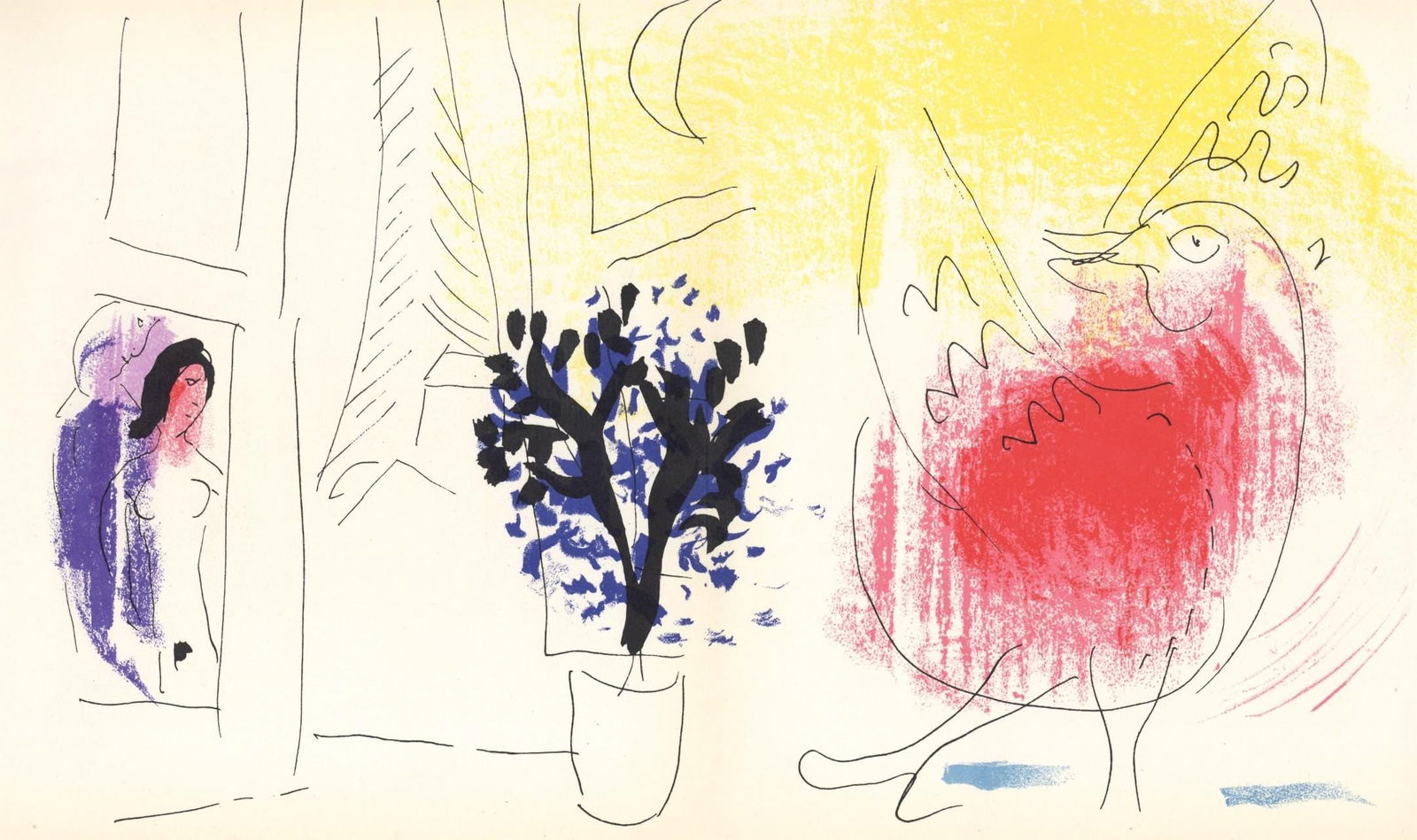 Marc Chagall, Composition (Mourlot 192-207; Cramer 34), Limited Edition Lithograph: Lithograph on velin paper. Unsigned and unnumbered. Paper Size: 9 x 15.75 inches. Excellent condition, with centerfold, as issued. Notes: From the volume, Chagall, 1957. Published by Maeght, Editeur,