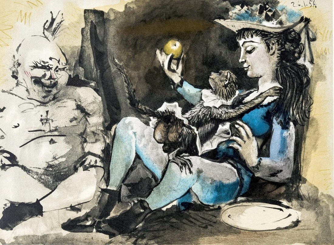 Pablo Picasso, Composition, La Comedie Humaine, Verve, Revue Artistique et Litteraire, Limited: Lithograph on velin des Papeteries du Marais paper. Paper Size: 10.25 x 14 inches. Inscription: Unsigned and unnumbered, as issued. Condition: Very good/excellent, consistent with age. Notes: From the