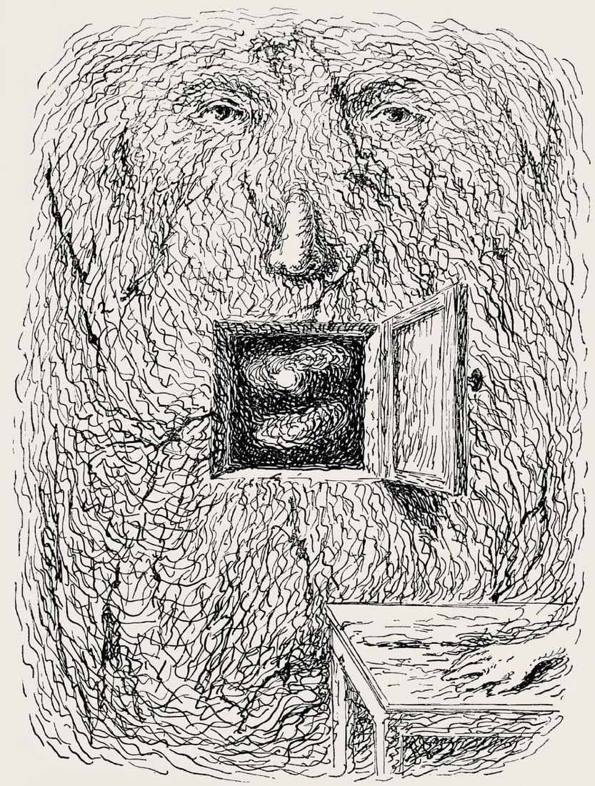 Rene Magritte, Composition, Les chants de Maldoror, Limited Edition Lithograph: Lithograph on velin papier pur chiffon paper. Paper Size: 10 x 7.375 inches. Excellent condition. Inscription: Unsigned and unnumbered, as issued. Notes: From the album, Les chants de Maldoror, illust