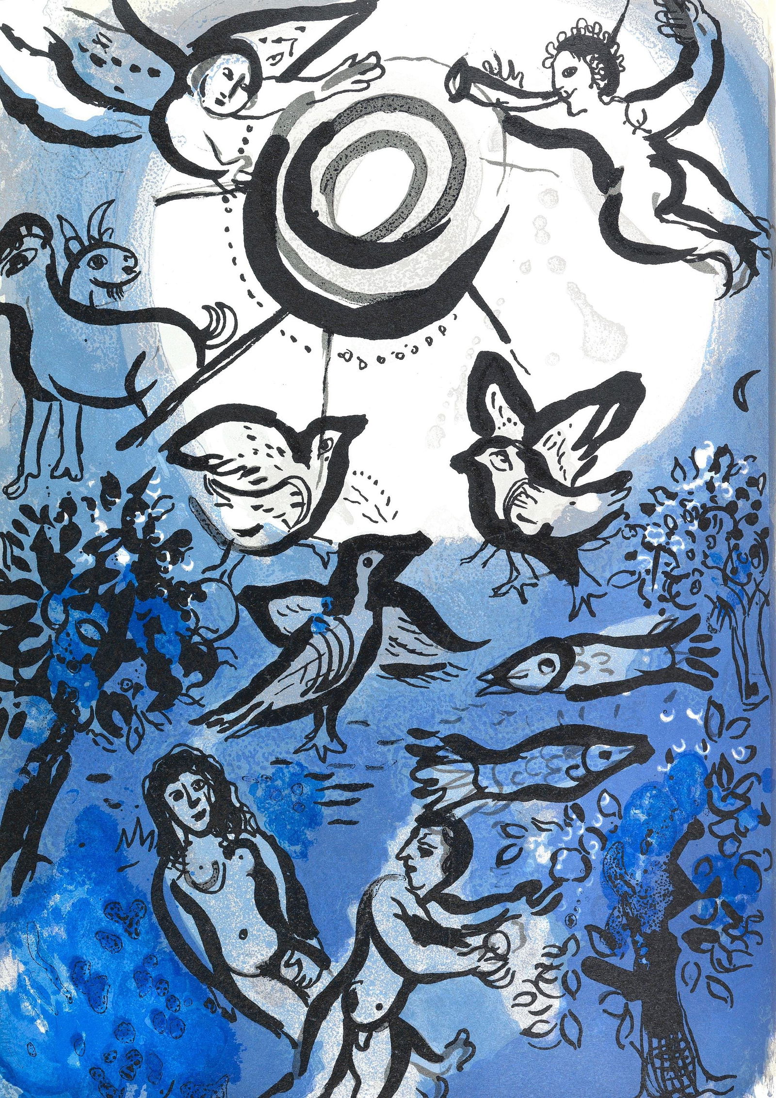Marc Chagall, Creation (Mourlot 117-46; Cramer 25), Dessins Pour La Bible, Verve, Revue, Limited: Lithograph on velin des Papeteries du Marais paper. Paper Size: 14 x 10.25 inches. Inscription: Unsigned and unnumbered, as issued. Catalogue raisonne references: Cain, Julien, and Fernand Mourlot.