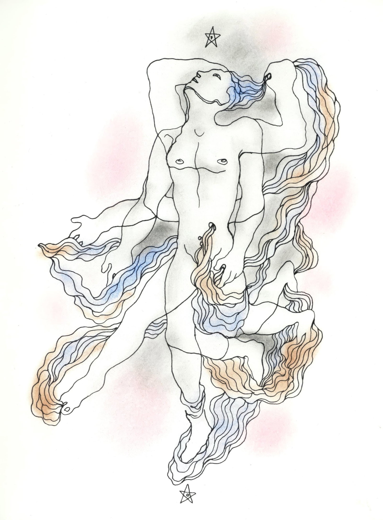 Jean Cocteau, Untitled, from The White Book, Limited Edition Lithograph and Pochoir, 1930: Jean Cocteau (1889-1963); Sans titre (Untitled), 1930. Lithograph and pochoir with hand coloring on velin d'Arches paper. Paper size 11.81 x 9.06 inches. Unsigned and unnumbered, as issued. Printed by