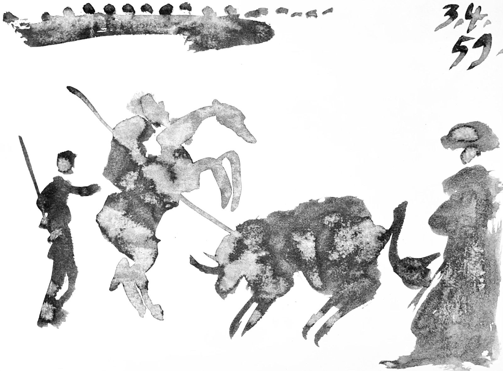 Pablo Picasso, Composition (Bloch 1276; Czwiklitzer 23), Toros y Toreros, Limited Edition Lithograph: Heliogravure on velin paper. Paper Size: 14.75 x 10.5 inches. Inscription: Unsigned and unnumbered, as issued. Notes: From the album, Pablo Picasso, Toros y toreros, 1961. Published by Les Editions Ce