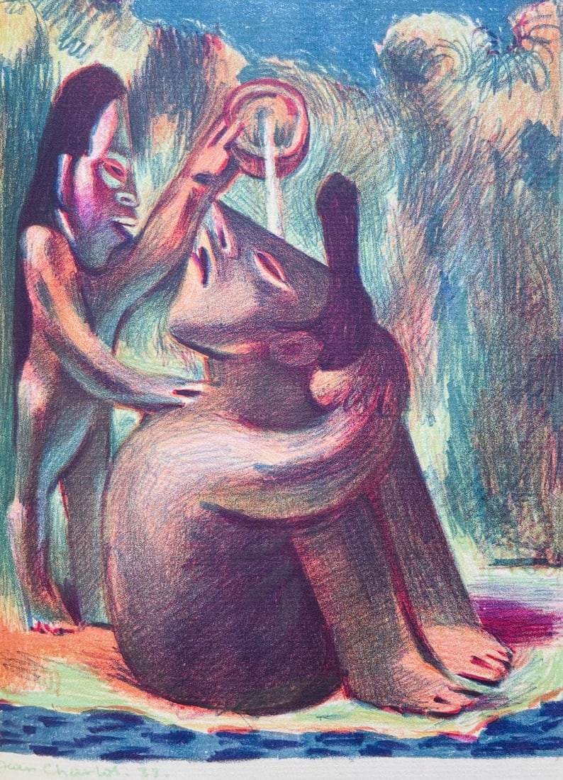 Jean Charlot, Composition, Limited Edition Lithograph: Lithograph on velin paper. Paper size: 11 x 8.75 inches. Excellent condition. Unsigned and unnumbered, as issued. Notes: From the album, Picture Book, 32 Original Lithographs By Jean Charlot, 1933. Pu