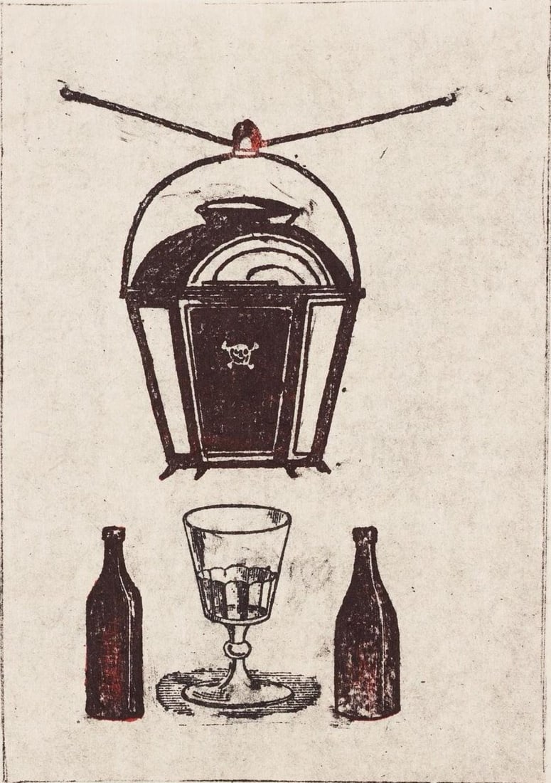 Max Ernst, Composition (Spies/Leppien 218), La Ballade du Soldat, Limited Edition Lithograph: Lithograph on velin d'Arches paper. Paper size: 21.875 x 15 inches. Excellent condition. Unsigned and unnumbered, as issued. Notes: From the folio, La Ballade du Soldat, 34 Lithographies Originales de