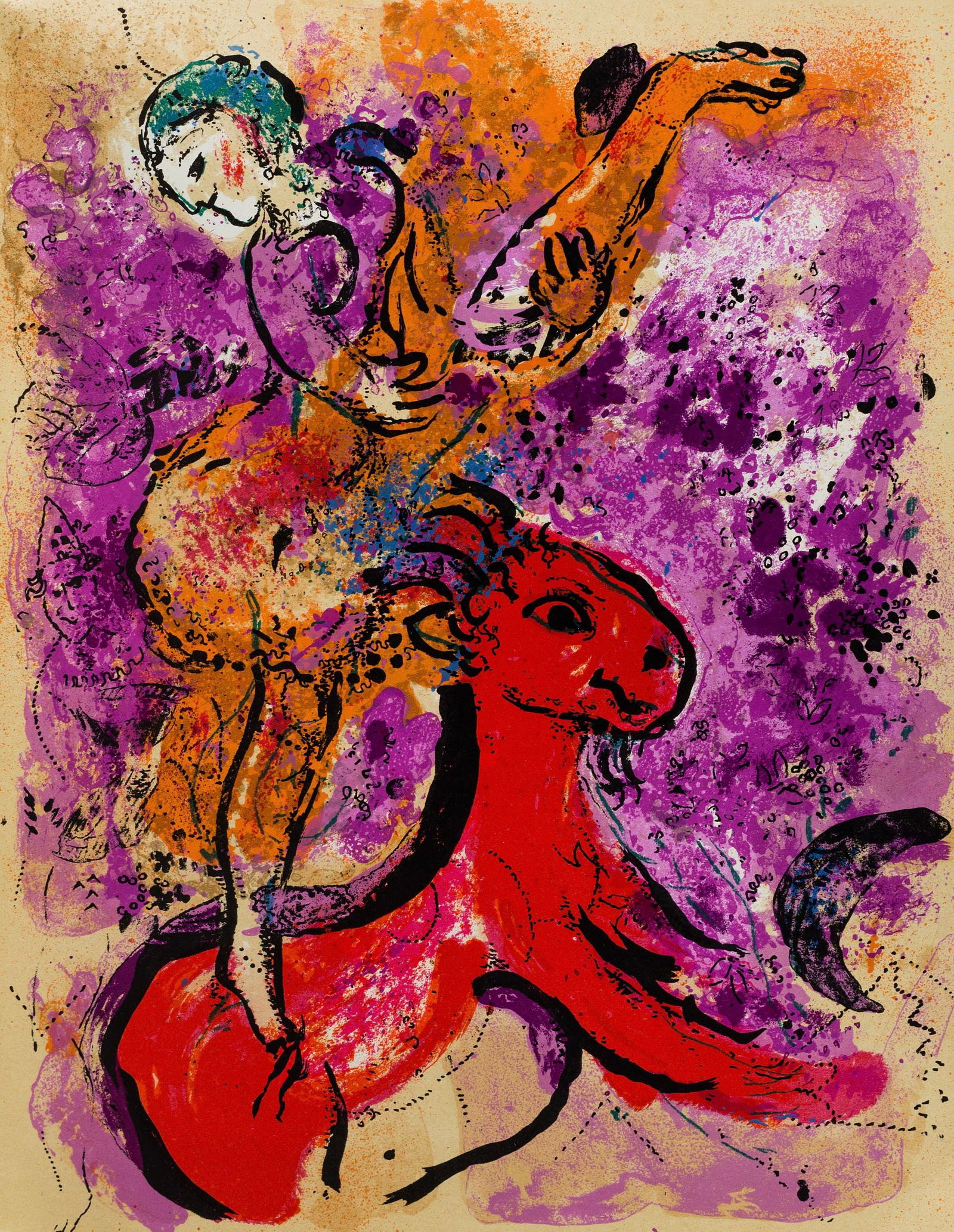 Marc Chagall, Composition (Mourlot 191), XXe siecle, Limited Edition Lithograph: Lithograph on velin paper. Paper Size: 12.5 x 9.75 inches. Excellent condition. Inscription: Unsigned and unnumbered, as issued. Notes: From the volume, XXe Siecle, n deg9, 1957. Published and printed