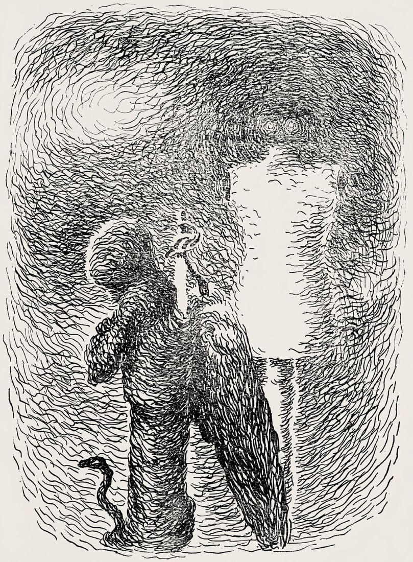 Rene Magritte, Composition, Les chants de Maldoror, Limited Edition Lithograph: Lithograph on velin papier pur chiffon paper. Paper Size: 10 x 7.375 inches. Excellent condition. Inscription: Unsigned and unnumbered, as issued. Notes: From the album, Les chants de Maldoror, illust