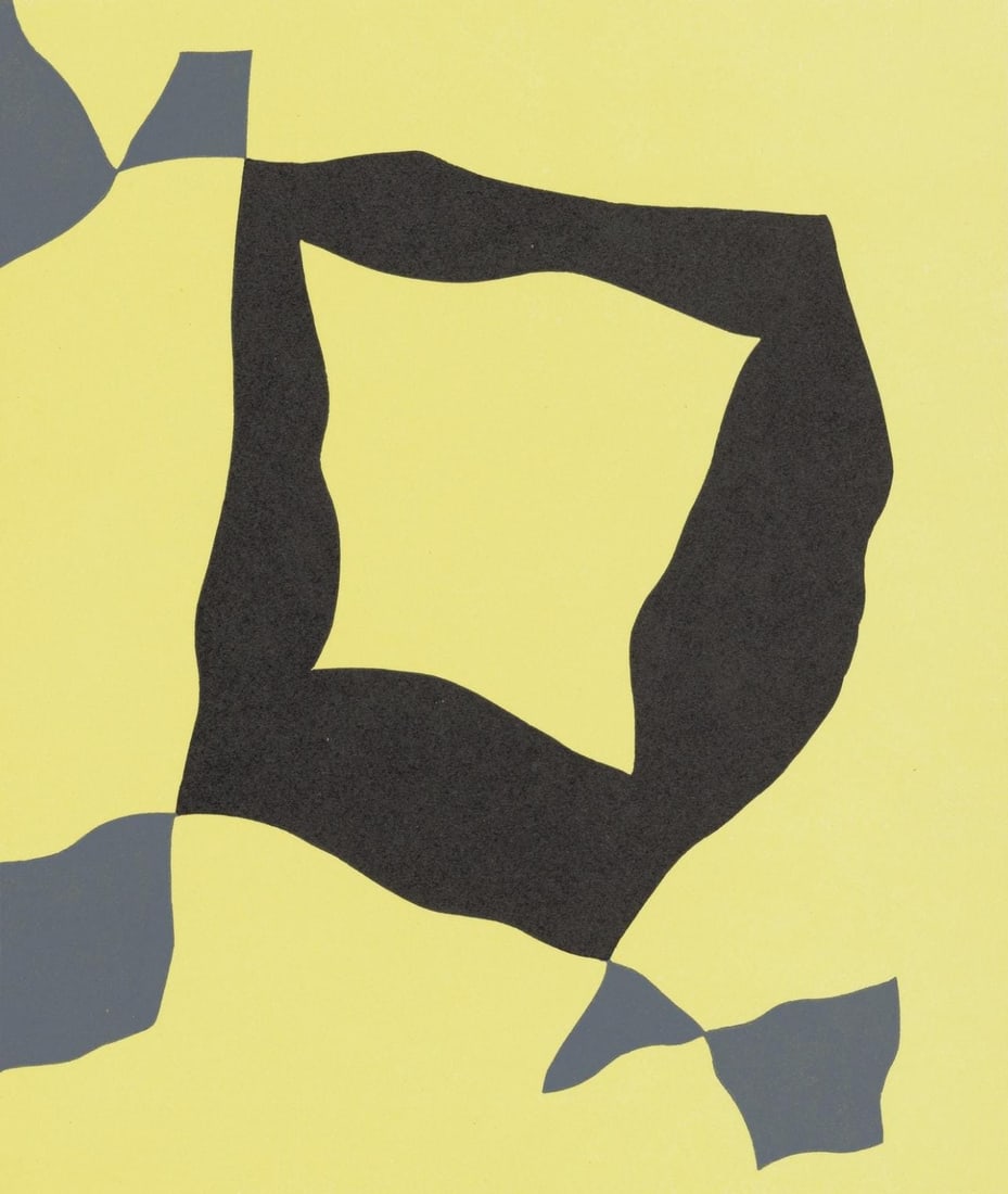 Hans Jean Arp, Composition, Feuilles eparses, Limited Edition Woodcut: Woodcut on velin cuve de Rives paper. Paper size: 9.65 x 7.87 inches. Excellent condition. Inscription: Unsigned and unnumbered, as issued. Notes: From the folio, Feuilles eparses, 1965. Published and