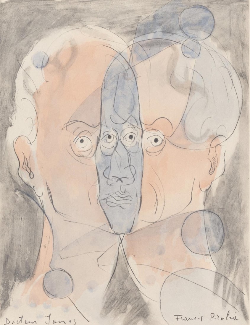 Francis Picabia, Composition, Le Peseur d'ames (The Weigher of Souls), Limited Edition Lithograph: Lithograph and stencil on velin d'Arches paper. Inscription: Unsigned and unnumbered, as issued. Paper Size: 10.3125 x 8.75 inches. Excellent condition. Notes: From the volume, Le Peseur d'ames,