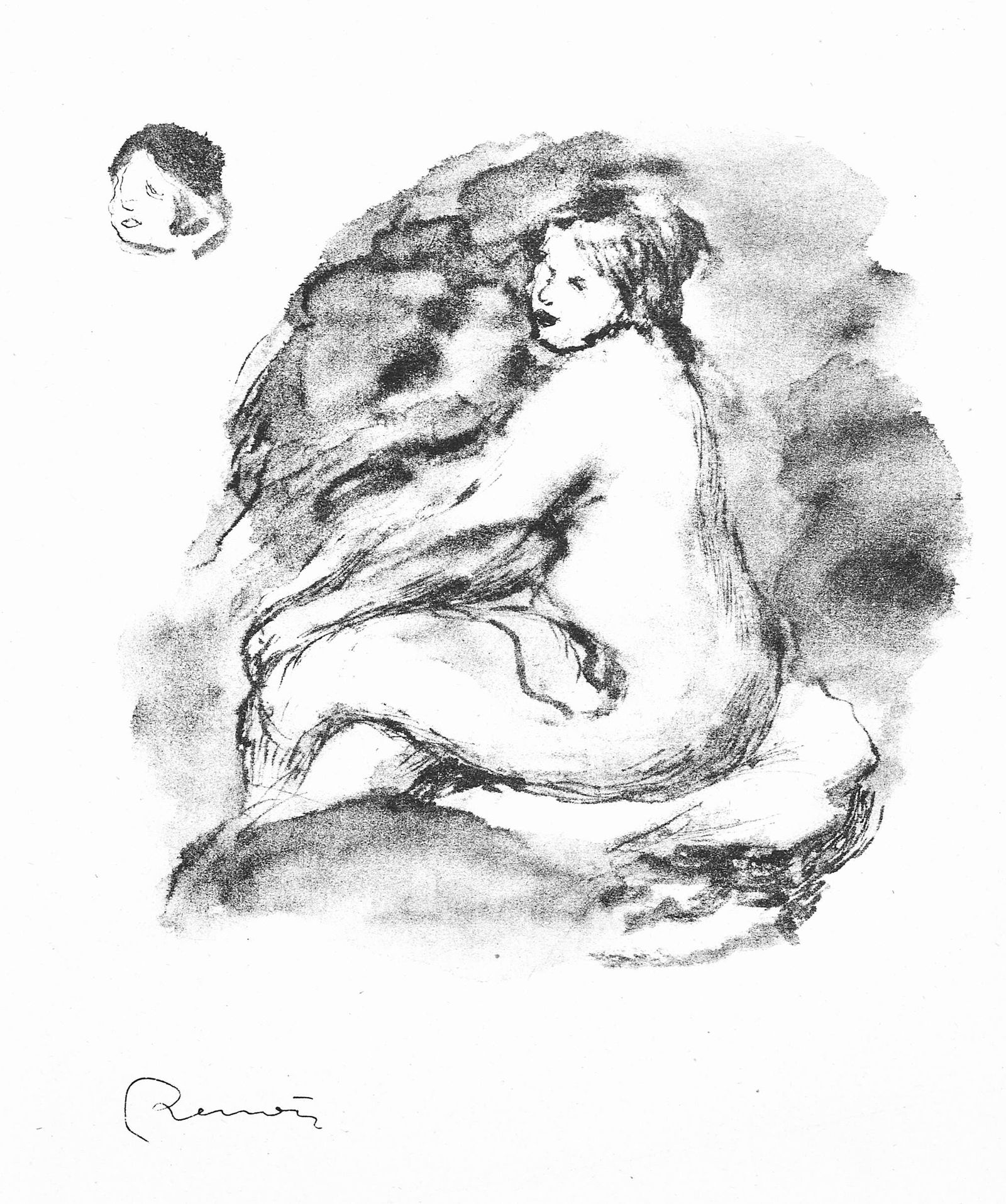 Pierre-Auguste Renoir, Femme nue assisse, Les Lithographies de Renoir, Limited Edition Lithograph: Lithograph on grand velin Renage filigrane a la marque de l'editeur paper. Inscription: Signed in the plate and unnumbered, as issued. Paper Size: 12.5 x 9.5 inches; image size: 9.84 x 7.48 inches.
