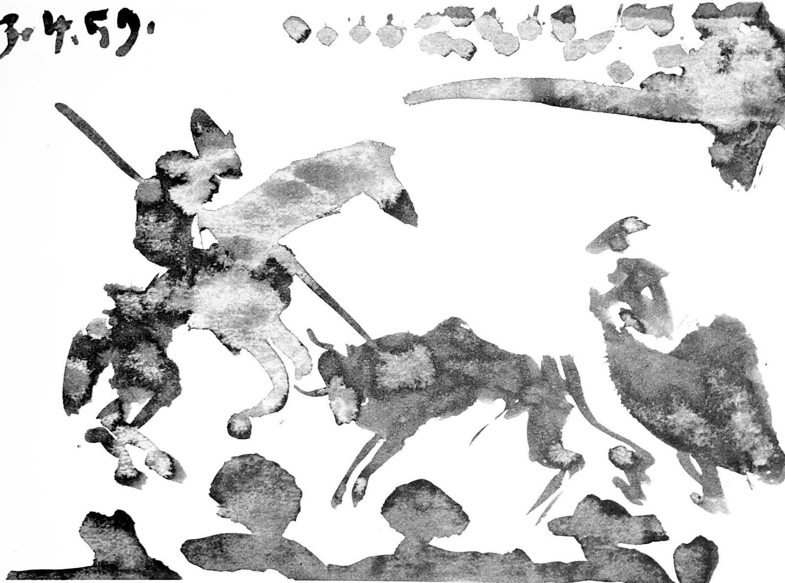 Pablo Picasso, Composition (Bloch 1276; Czwiklitzer 23), Toros y Toreros, Limited Edition Lithograph: Heliogravure on velin paper. Paper Size: 14.75 x 10.5 inches. Inscription: Unsigned and unnumbered, as issued. Notes: From the album, Pablo Picasso, Toros y toreros, 1961. Published by Les Editions Ce